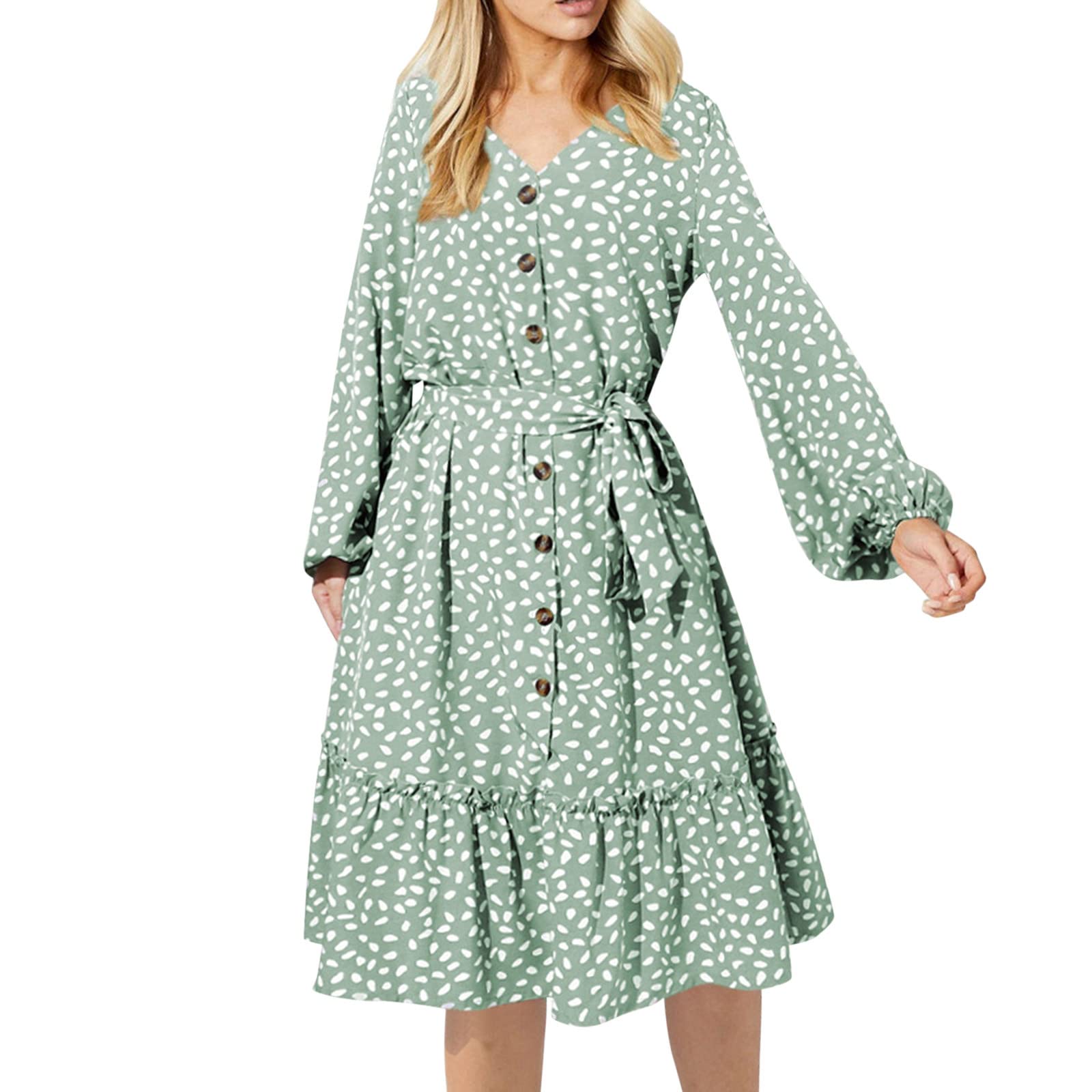 Women's Sexy Surplice Midi Dress with V-Neck & Dot Print - Long Sleeve Casual Summer Dress for Date Night, Office Wear & Beach Cover-Up