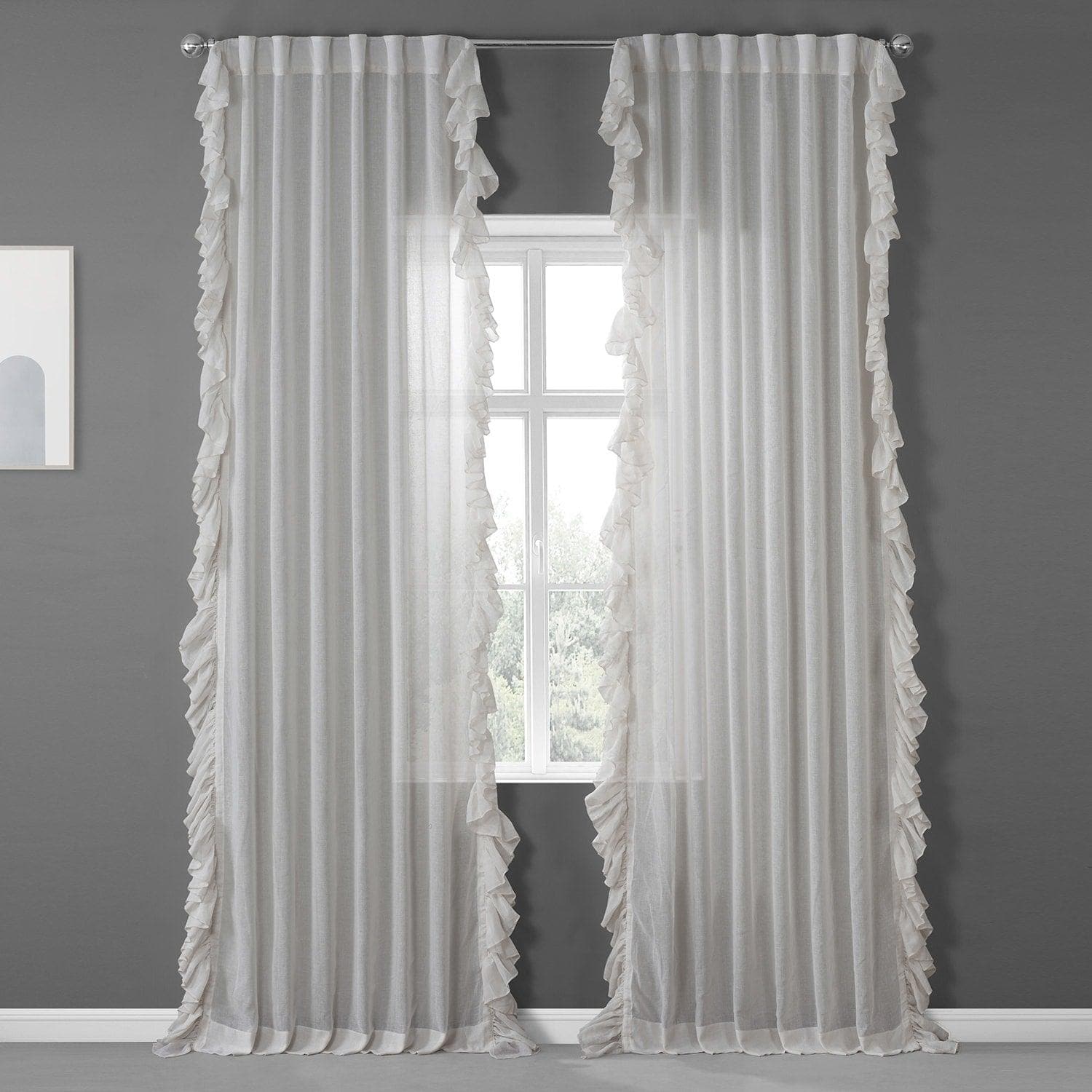 Gardenia Ruffled Faux Linen Sheer Curtains - Elegant Window Treatment for Living Room, Bedroom & Nursery - Light Filtering & Privacy Sheer Panels