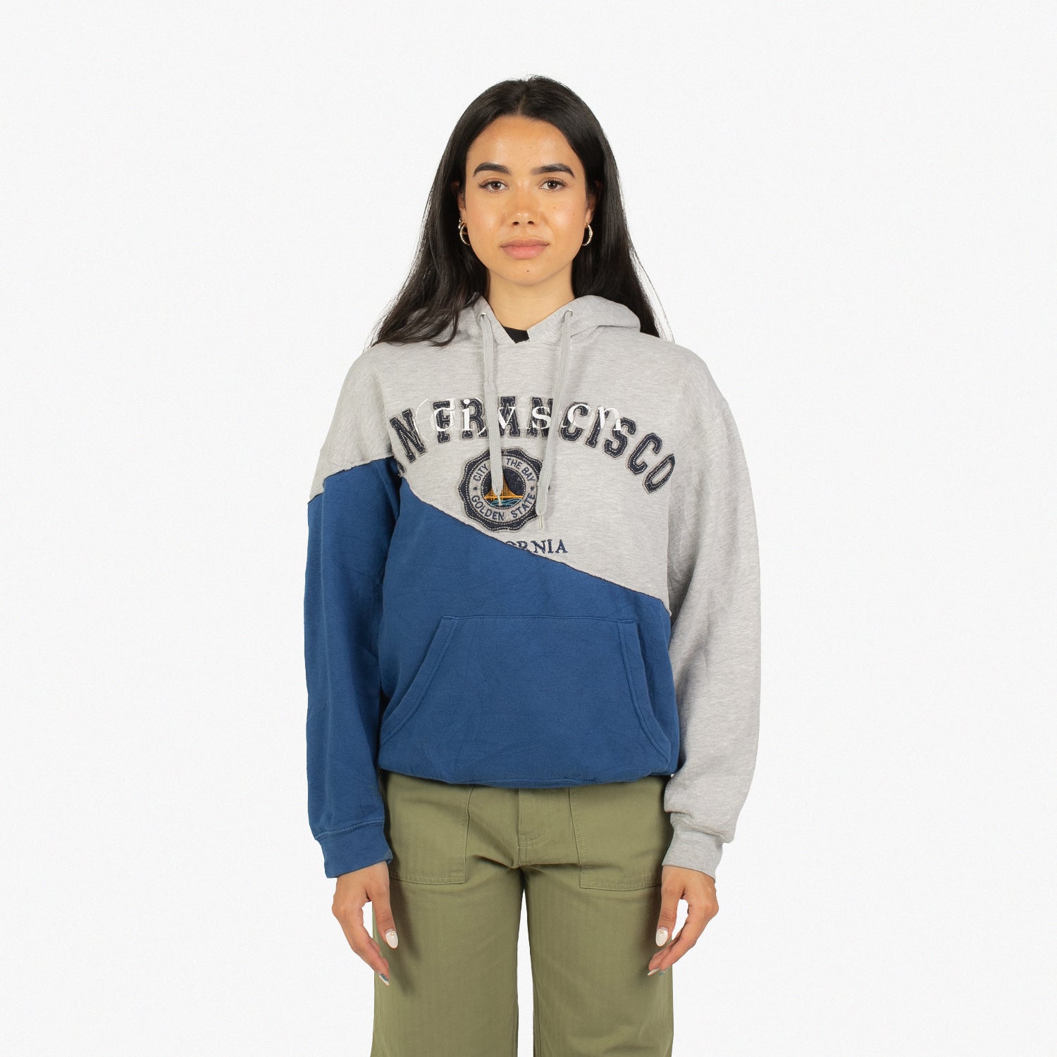 Reconstructed Split Hoodie for Women - Small Size | Trendy Oversized Zip Up Sweatshirt | Perfect for Casual Wear, Gym & Street Style