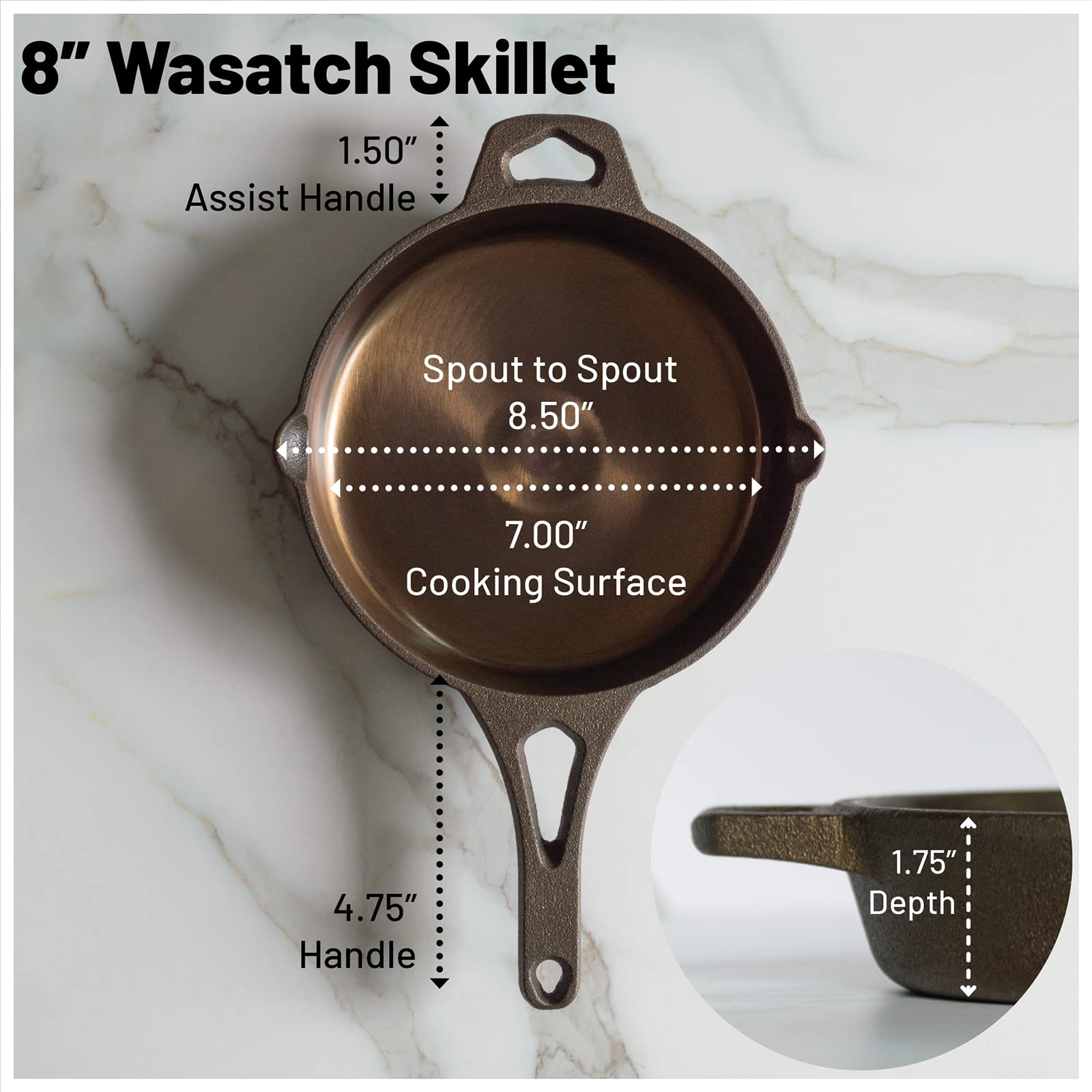 Pre-Seasoned 8 Inch Round Cast Iron Skillet - Backcountry Iron Wasatch Series - Perfect for Camping, Dutch Oven Cooking & Outdoor Adventures