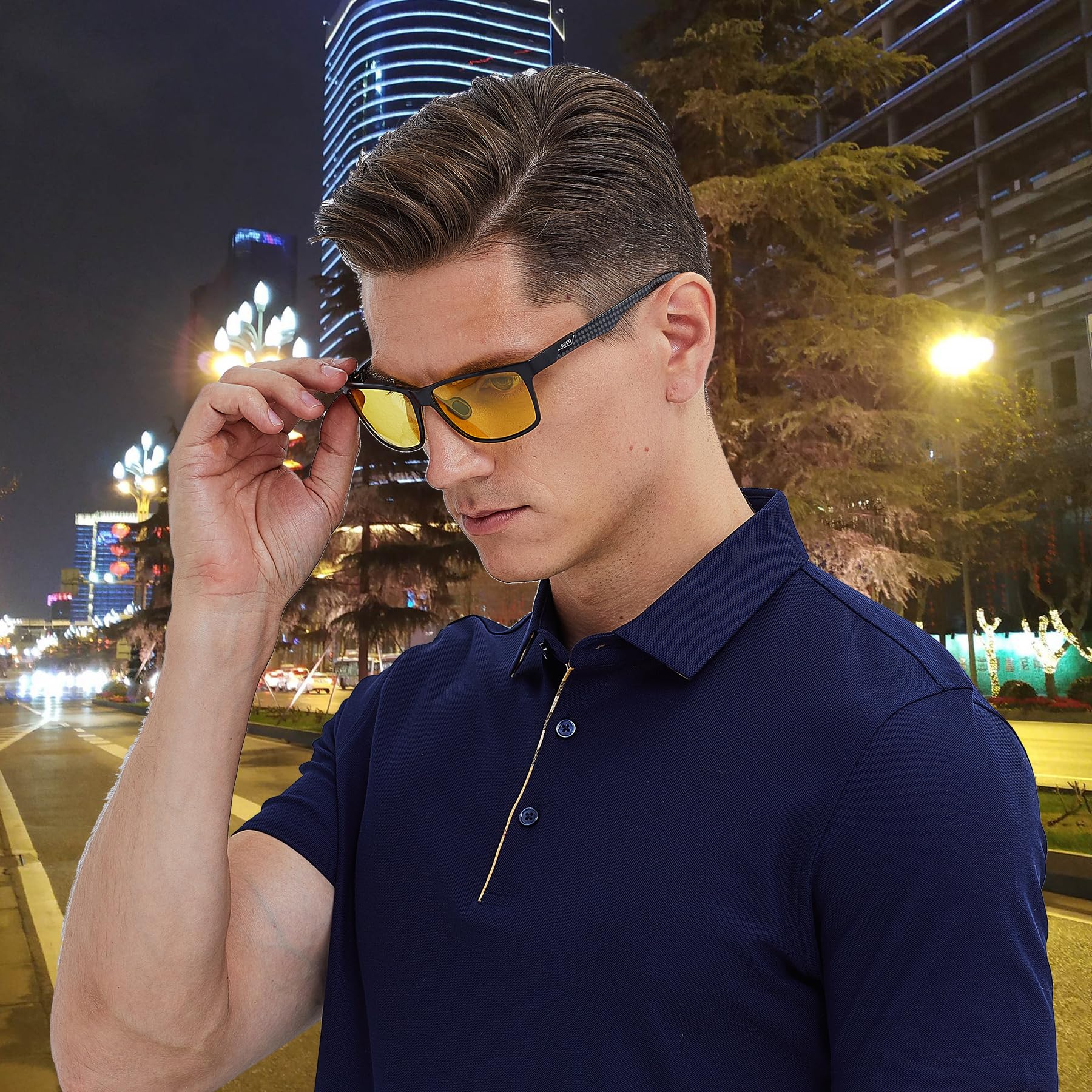 DUCO Night Driving Glasses for Men - Carbon Fiber Frame, Anti-Glare HD Night Vision, Polarized Sunglasses for Safe Night Driving | Perfect for Commuting, Road Trips & Low-Light Conditions