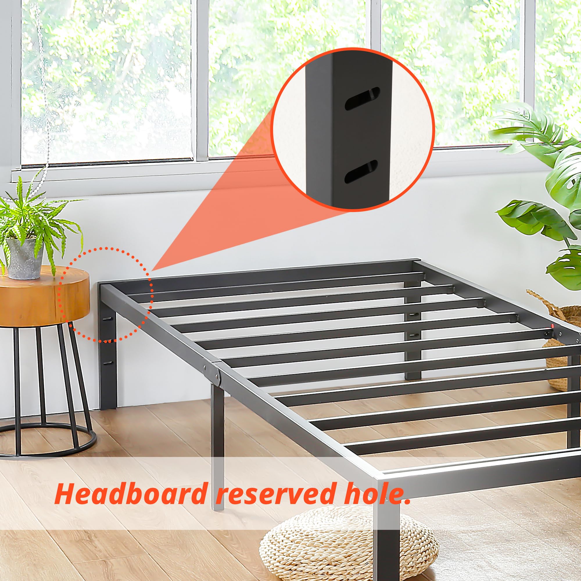 PrimaSleep 14 Inch Heavy Duty Steel Slat Anti-Slip Bed Frame - Noise Free Mattress Foundation with Maximum Storage, No Box Spring Needed - Twin Size Platform Bed for Small Spaces & Guest Rooms (Black)
