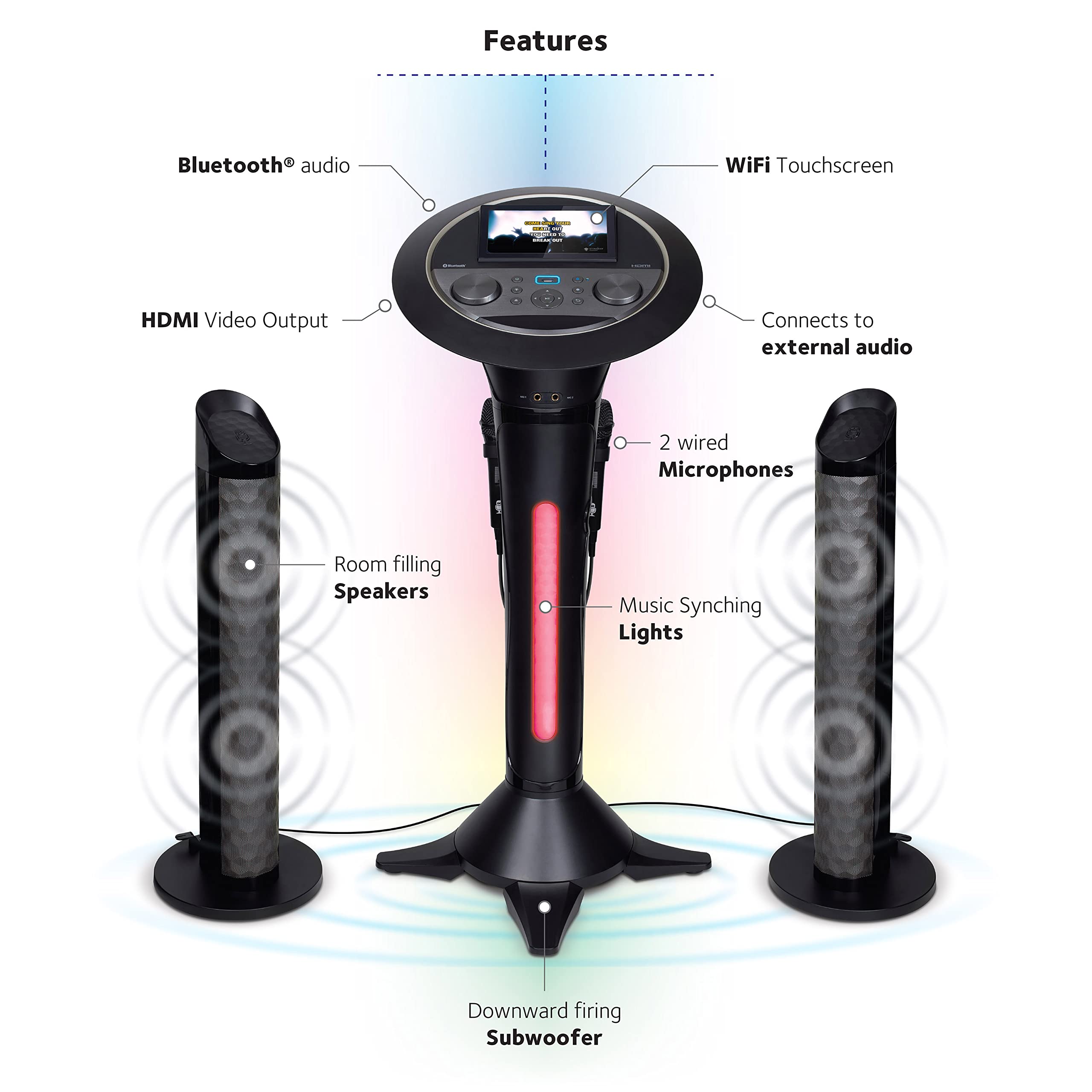 Singing Machine Premium Duet Wi-Fi Karaoke System - 200W Peak Power, 2 Wired Mics, 7