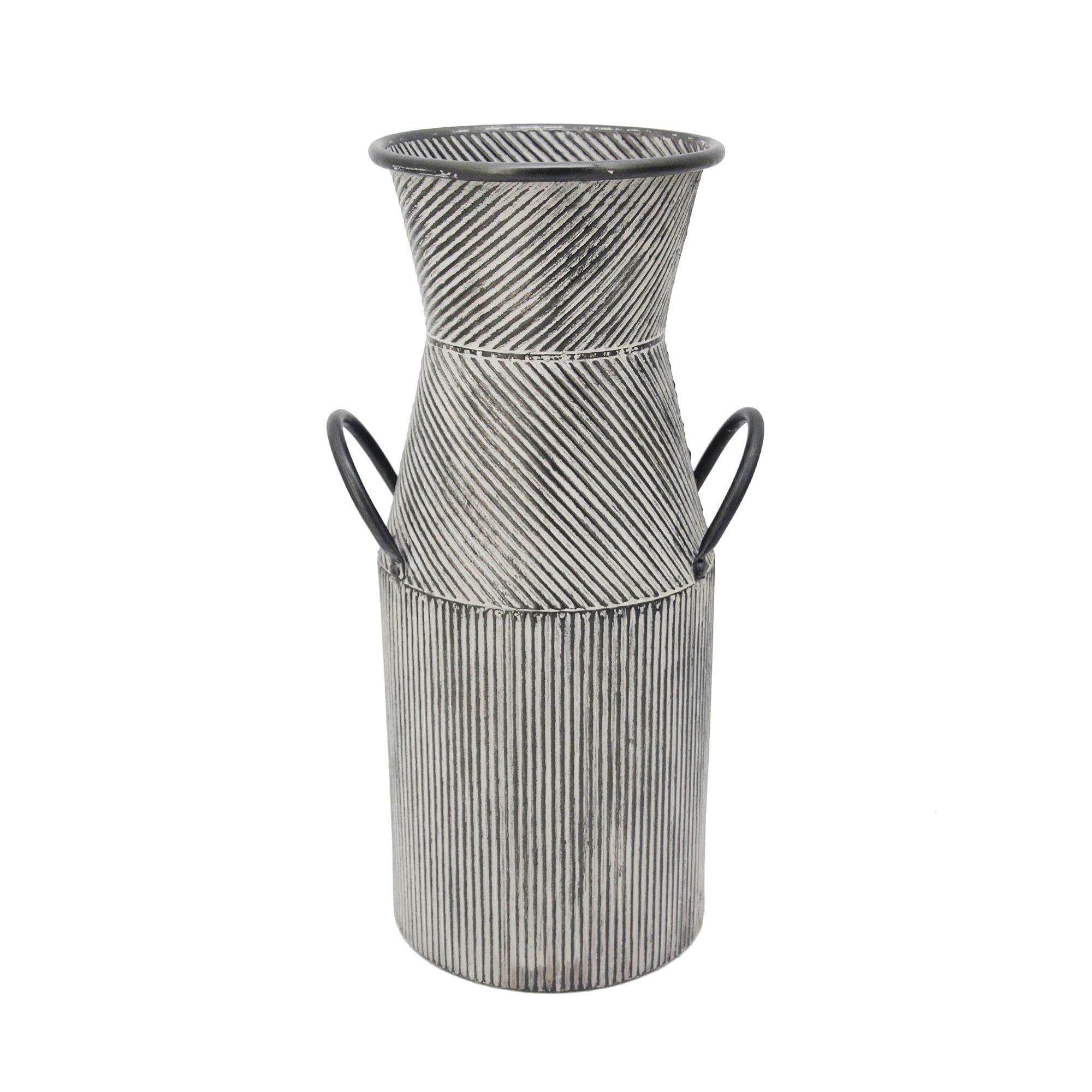 Kingston Living 17-Inch Black and Gray Striped Milk Jar Vase with Handles - Perfect for Farmhouse Decor, Wedding Centerpieces & Home Floral Arrangements