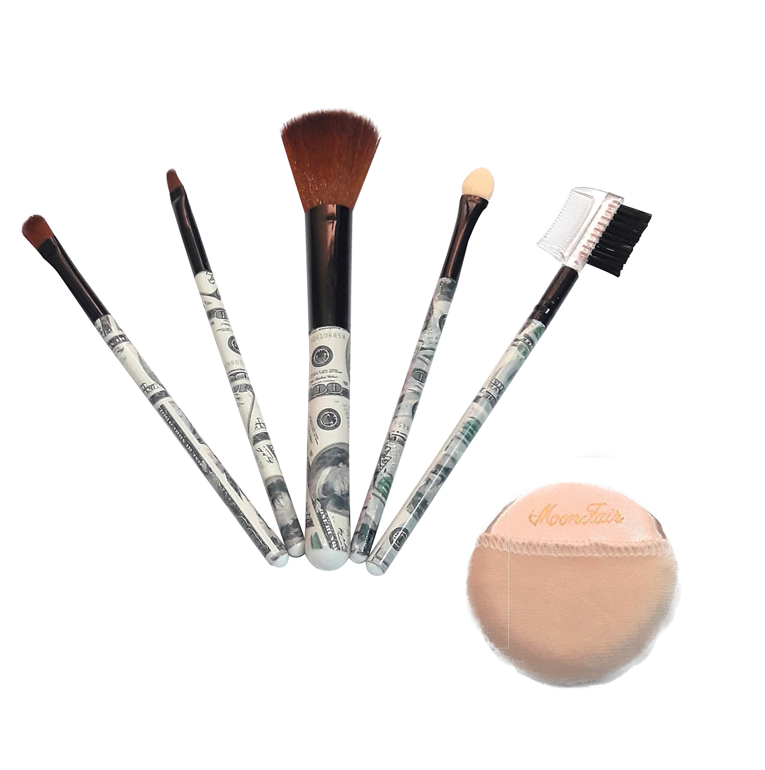 Kaas Professional Make Up Brush Set with Powder Puff Sponge - 5 Piece Premium Cosmetic Brush Kit for Foundation, Blending & Contouring - Perfect for Makeup Artists & Beauty Enthusiasts
