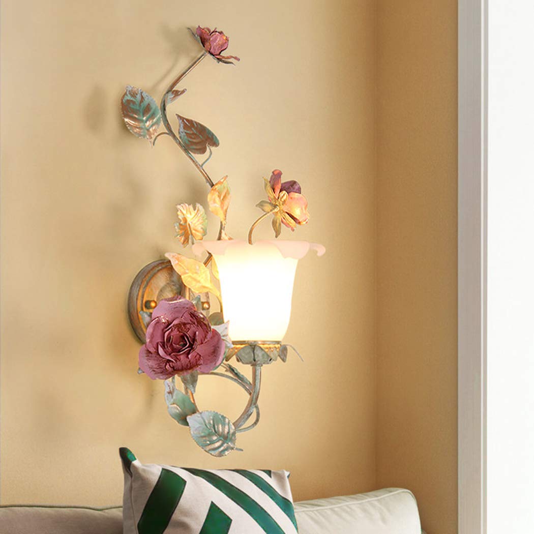 Floral Mirror Wall Sconce Light - Vintage Rose Bedside Lamp with Single/Double Head for Bedroom, Living Room & Hallway - 110-240V E14 Base - Perfect for Romantic Decor, Farmhouse Style & Cozy Ambiance Lighting