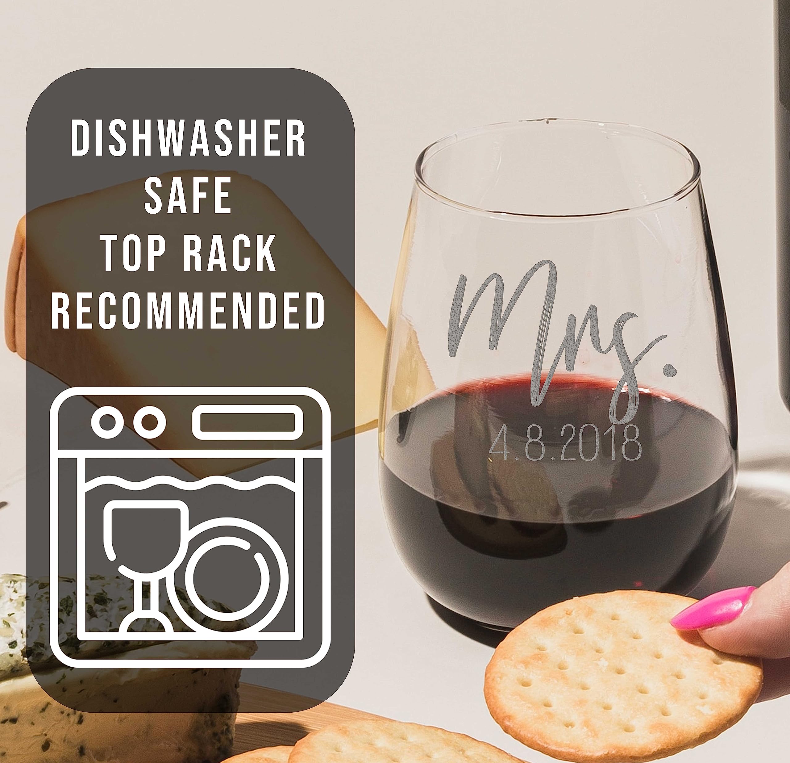 Personalized Mother's Day Wine Glass - 17oz Stemless Custom Engraved Monogram Wine Cup - Unique Gift for Mom, Women, Bridesmaids, Sisters - Perfect for Birthday, Wedding, Anniversary Celebrations & Romantic Dinners