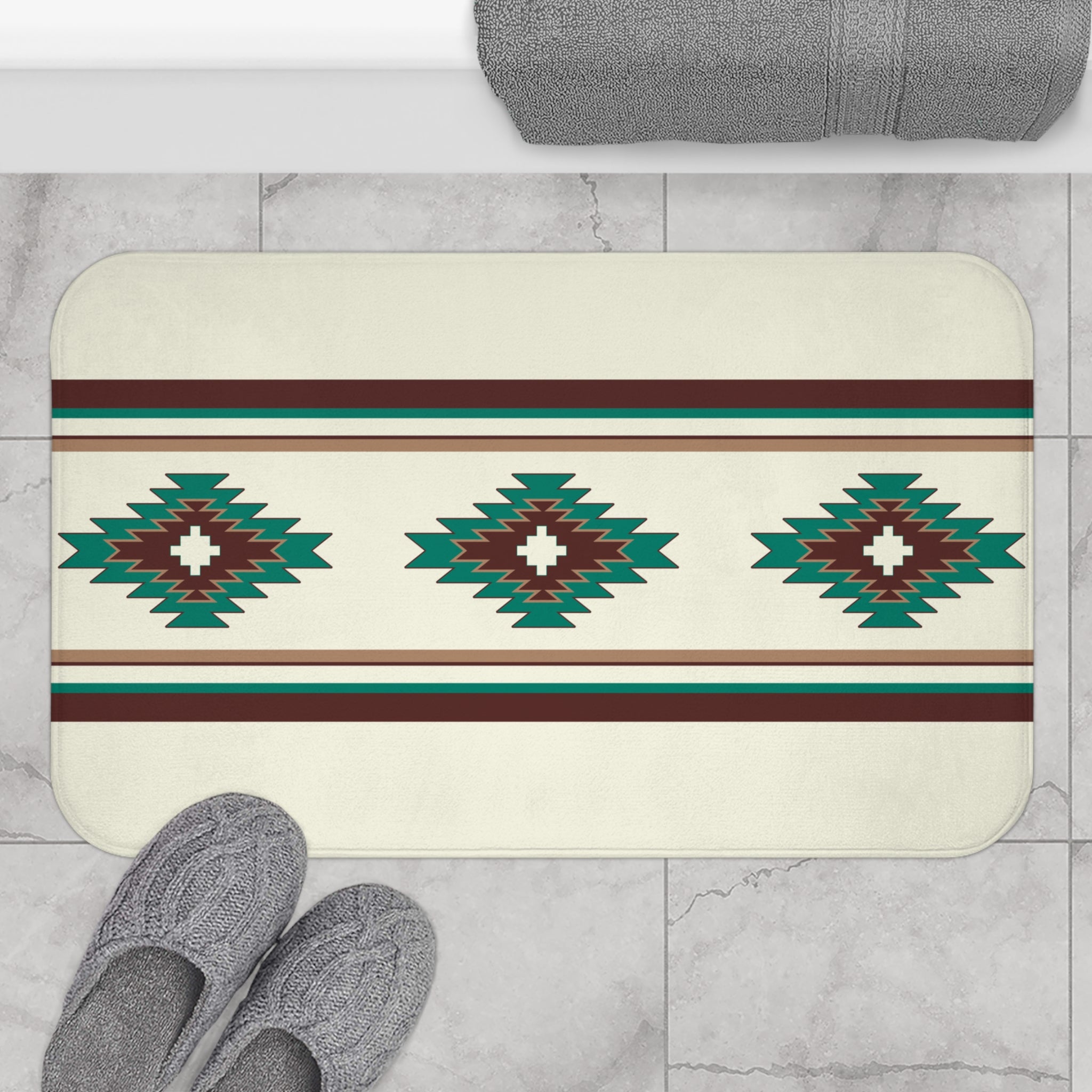 Boho Bath Mat - Soft Microfiber Bathroom Rug with Southwestern Desert Trail Design, Non-Slip Shower Mat for Small & Large Bathrooms - Perfect for Modern Boho Decor and Cozy Bathroom Comfort