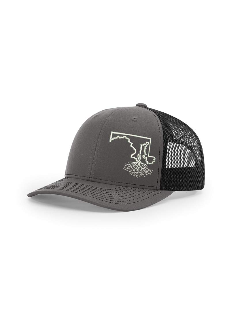 Wear Your Roots Snapback Trucker Hat - Adjustable One Size Fits All, Maryland Charcoal/Black Mesh - Perfect for Casual Outfits, Sports Events & Outdoor Activities