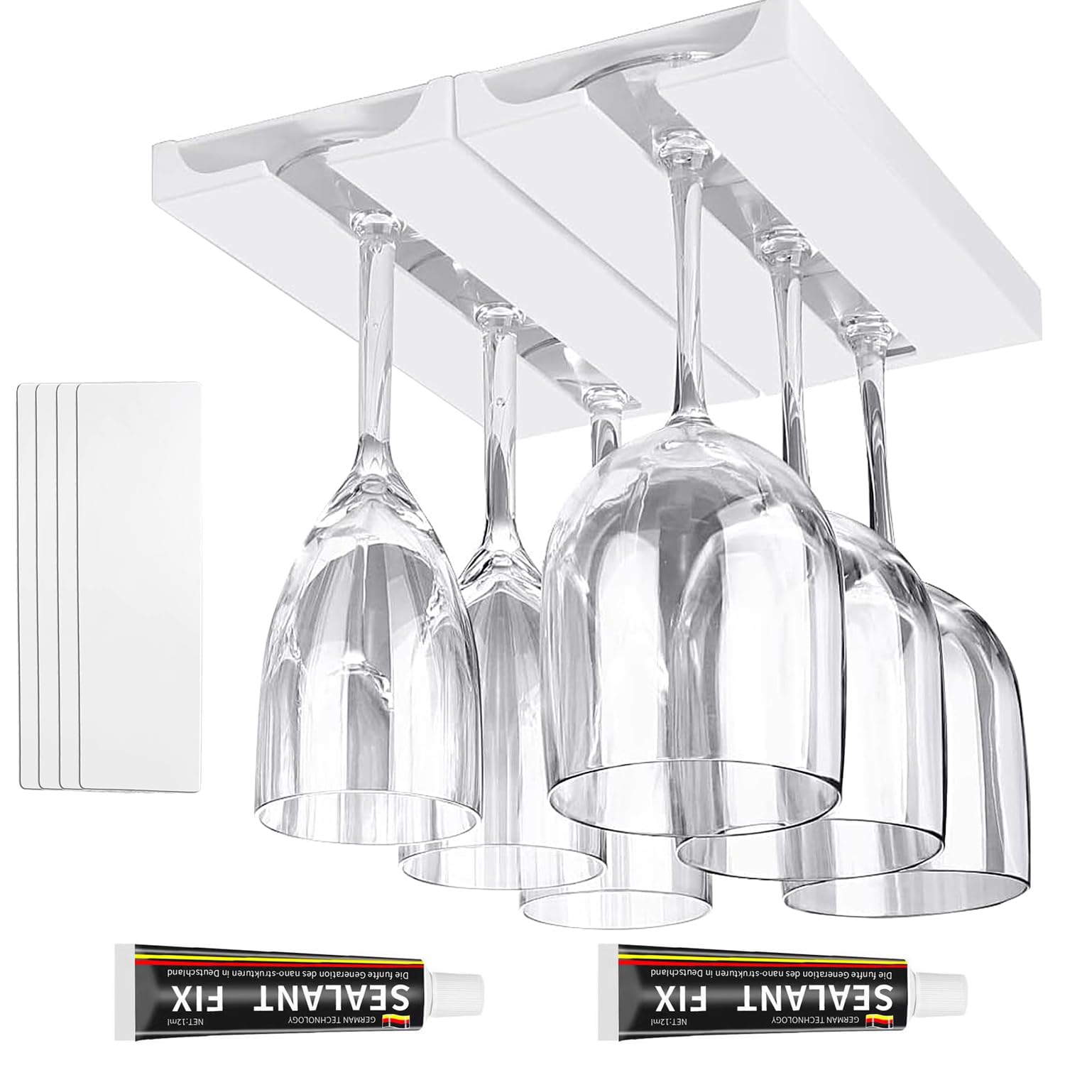 2-Pack White Plastic Wine Glass Rack - Under Cabinet Hanging Wine Glass Holder for Kitchen, Bar & Restaurant - No Drill Installation, Space-Saving Stemware Storage (Perfect for Entertaining & Small Spaces)
