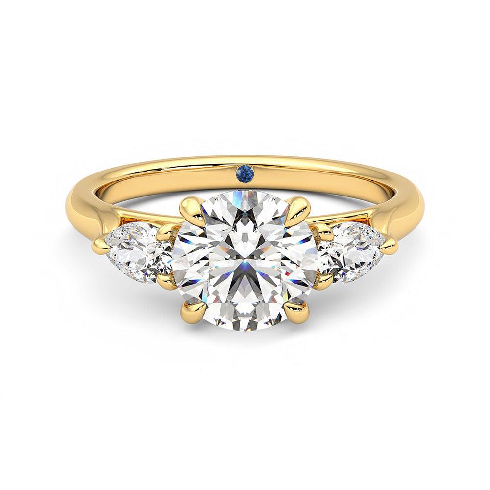 Round Cut Three Stone Moissanite Engagement Ring with Hidden Anniversary Stone Accent - Elegant Wedding Proposal Jewelry for Her, Perfect Anniversary Gift for Wife