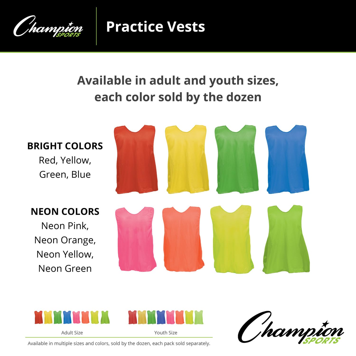 Champion Sports Solid Mesh Adult Practice Vest - Breathable Training Jersey for Football, Soccer & Basketball - Perfect for Team Sports, Gym Workouts & Outdoor Activities