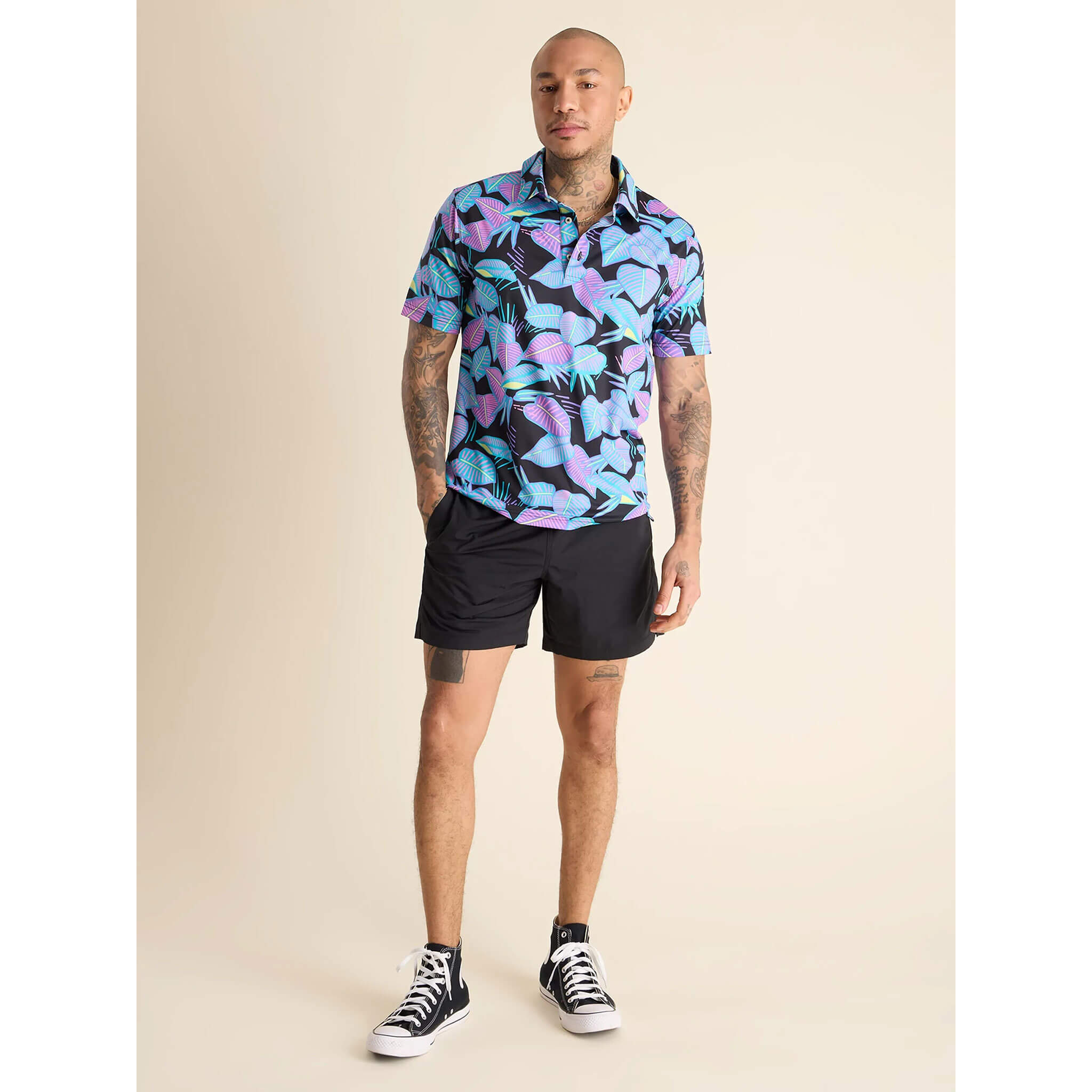 Chubbies Fluorescent Funk Performance Polo Shirt for Men - Moisture Wicking Golf & Casual Wear - Black Plaid Pattern - UV Protection & Breathable Fabric