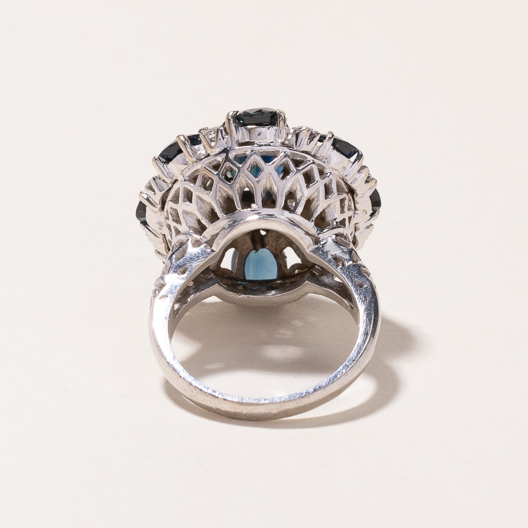 14K White Gold Sapphire and Diamond Ring - 9.32ctw Sapphire & 0.54ctw Diamonds | Size 6.5 | Elegant Engagement, Wedding, Anniversary Gift for Her