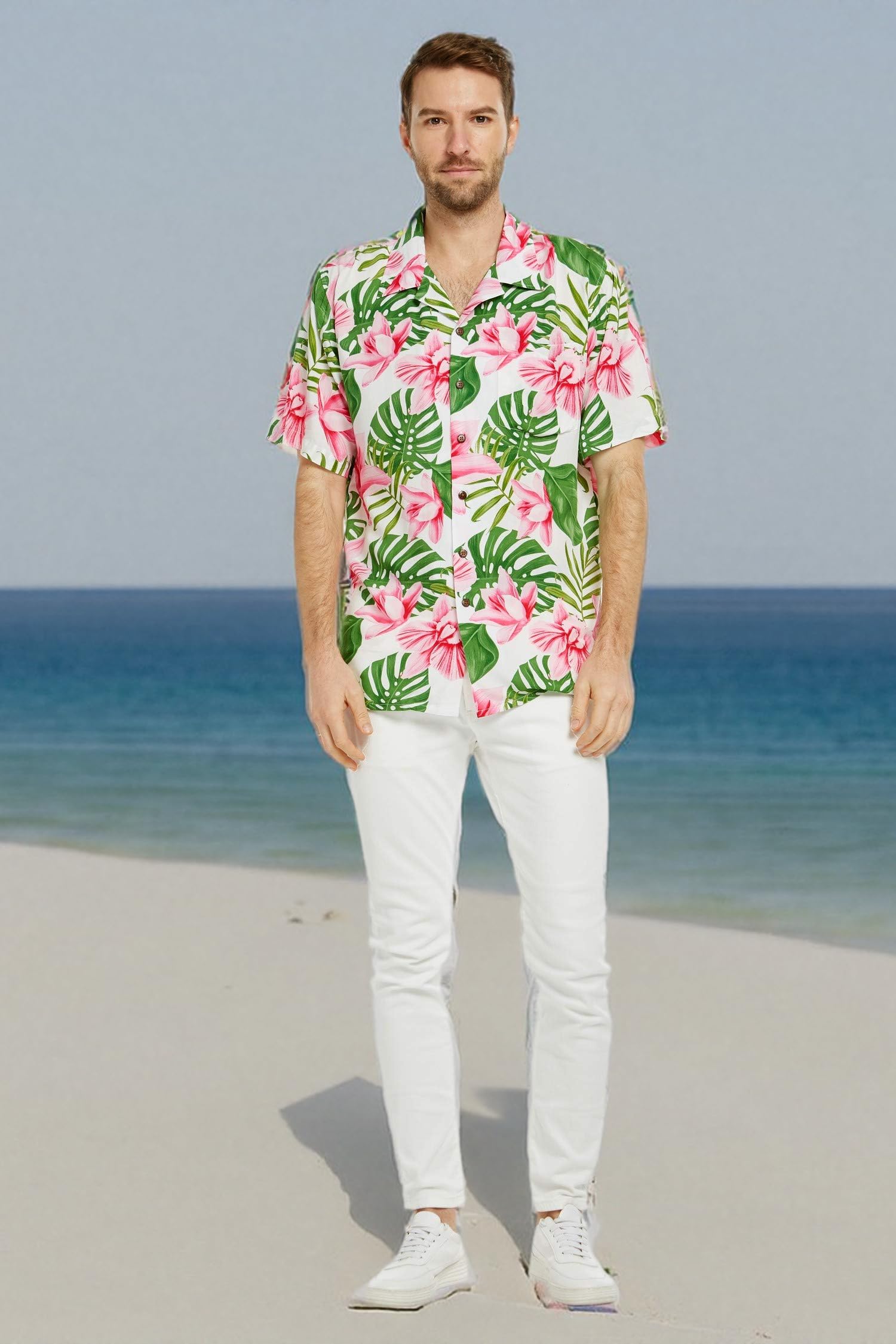 Hawaiian Luau Outfits for Family - Matching Aloha Shirts & Dresses in Lotus & Orchid Print for Men, Women, Boys & Girls | Perfect for Beach Parties, Luau Events & Summer Vacations
