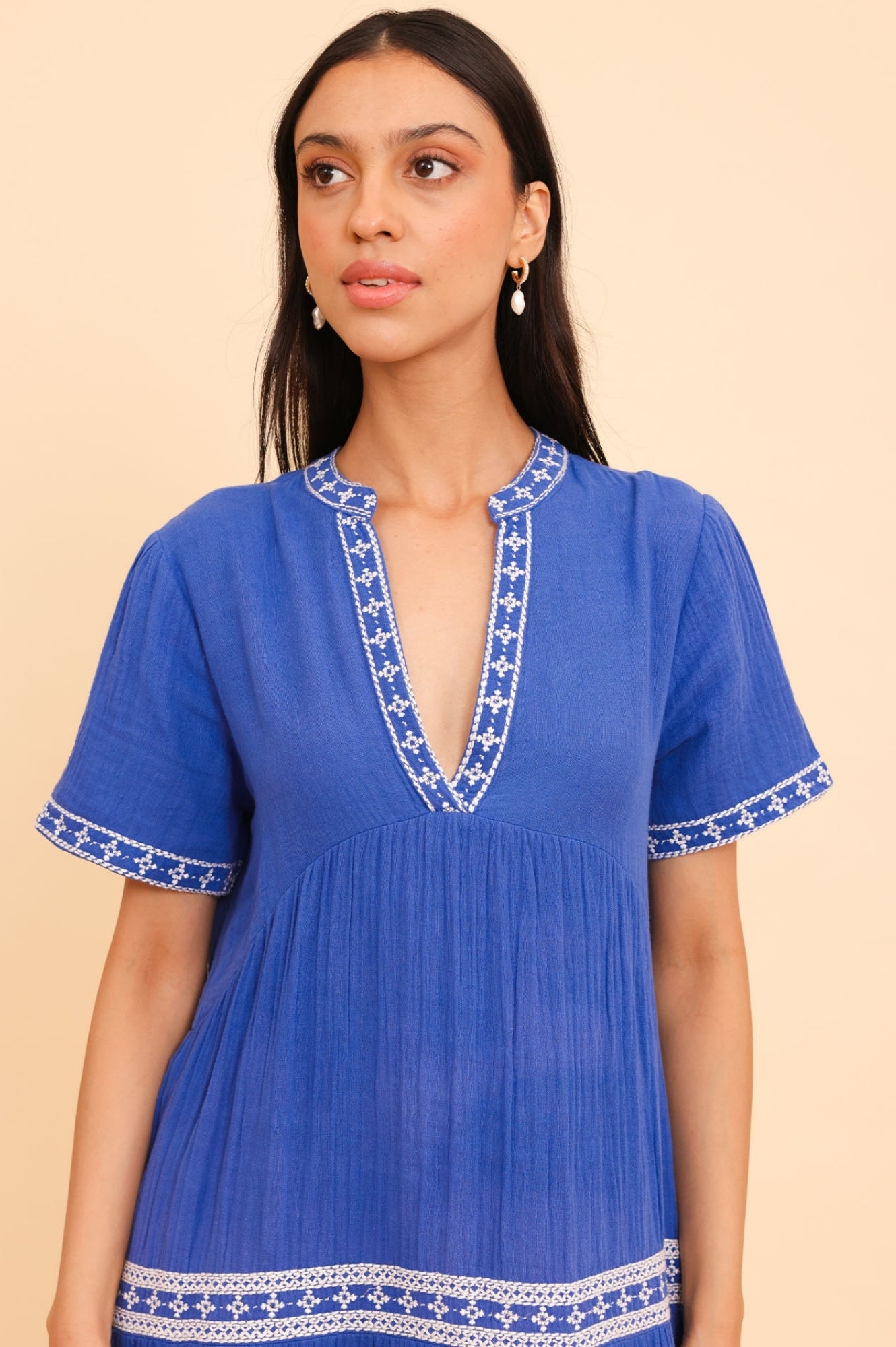 Meredith Organic Cotton Dress for Women - Soft & Comfortable Blue/White Floral Summer Dress | Perfect for Beach, Vacation & Casual Wear