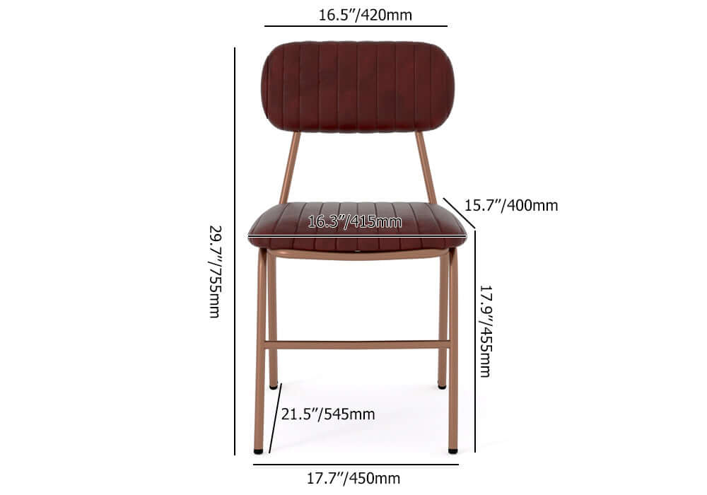 Modern Brown Dining Chairs Set of 2 - Faux Leather Upholstered & Sturdy Metal Frame - Perfect for Kitchen, Dining Room, and Small Spaces