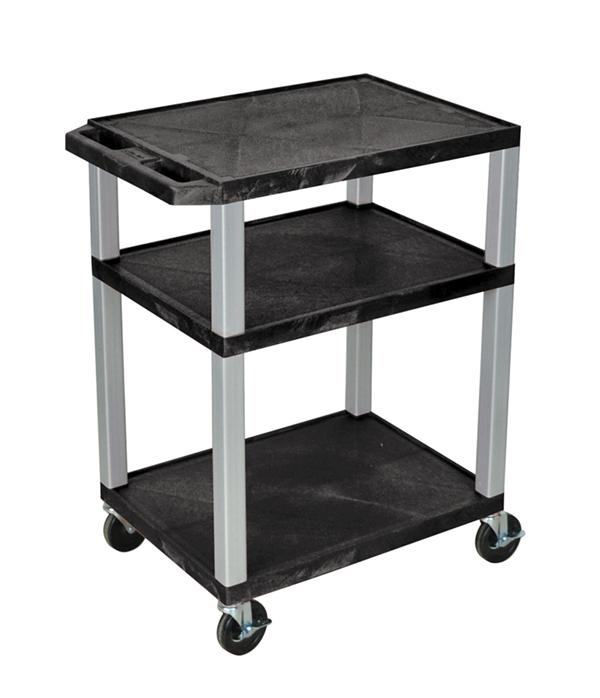 Luxor Tuffy Green 3-Shelf AV Cart with Black Legs, Storage Cabinet & Electric Outlet - Perfect for Classroom, Office, or Home Media Organization