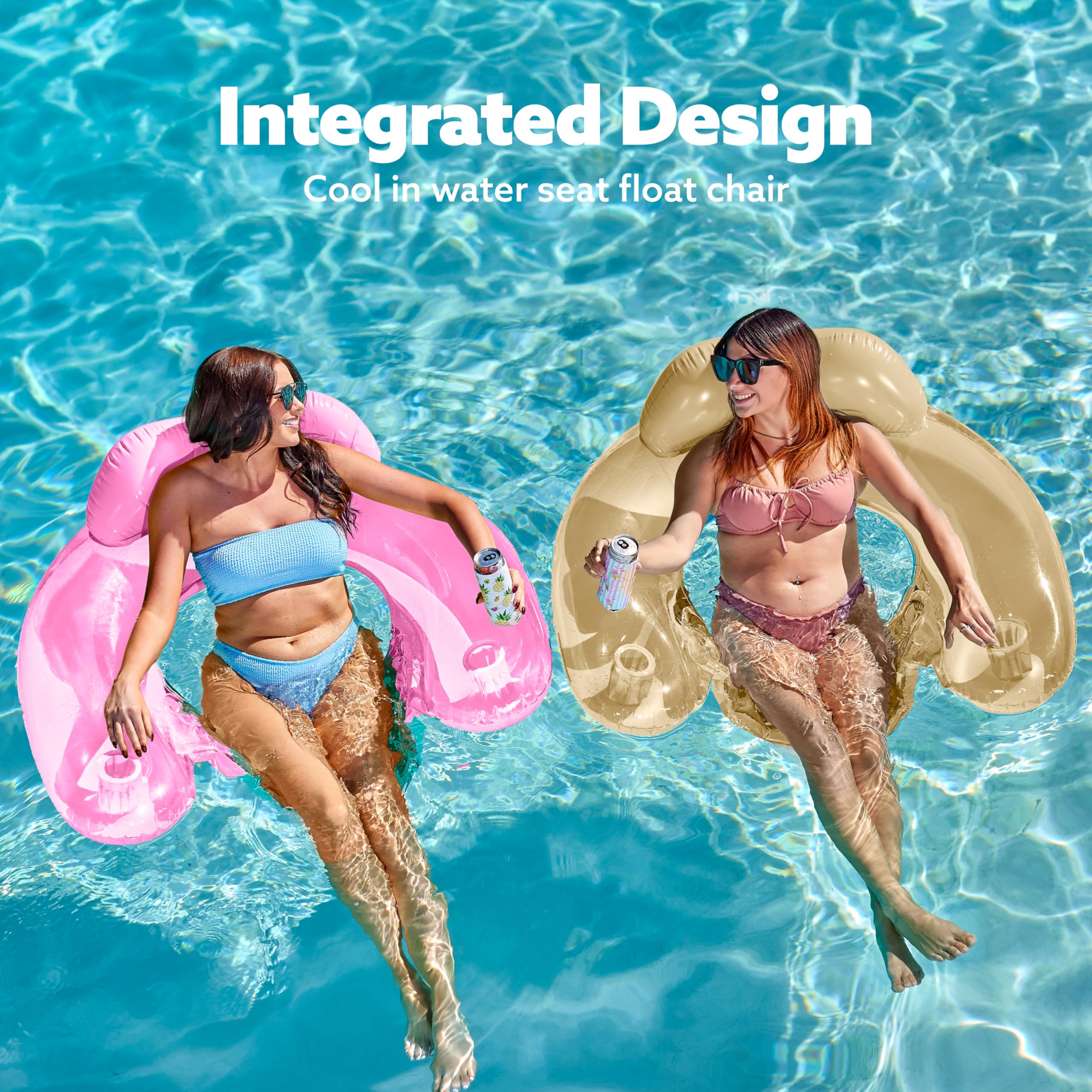 **SLOOSH Inflatable Pool Floats for Adults - 2 Pack Floating Chairs with Cup Holders, Blow Up Hammock Lounger & Noodle Mat - Perfect for Summer Swimming, Beach Parties & Relaxing by the Pool**