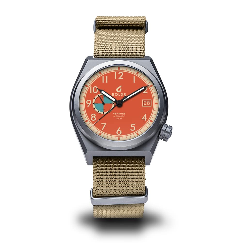 BOLDR Venture Tangerine Watch with Nylon Strap - Durable Outdoor Sports Watch for Hiking, Running & Everyday Wear