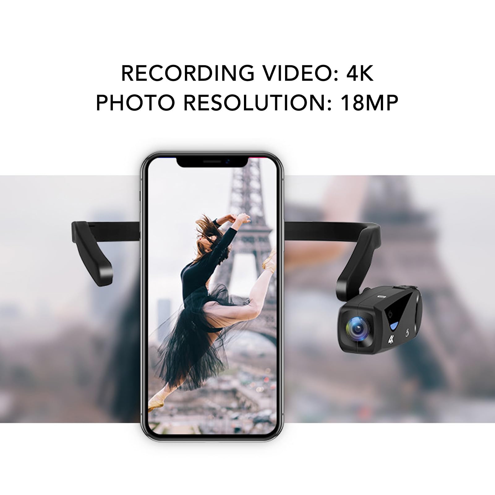 ASHATA 4K Wearable Head Mounted Camera - WiFi Vlogging Camcorder with Anti-Shake for Hands-Free Recording | Perfect for Travel Vlogs, Sports Adventures & Action Shots