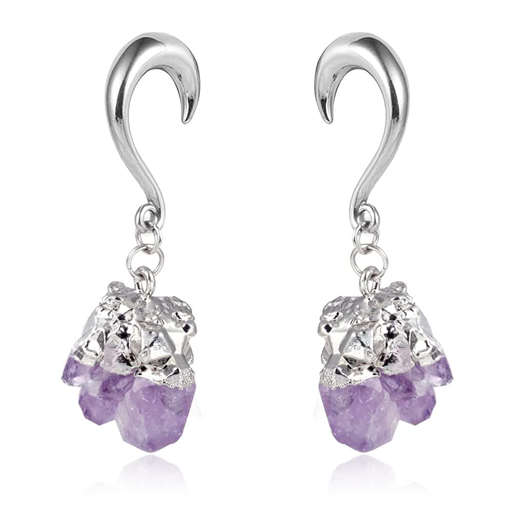 Casvort 2 PCS Irregular Natural Stone Dangle Earrings - Stainless Steel Ear Gauges & Tunnels for Stretched Ears - Boho Chic Jewelry for Women & Men | Perfect for Parties, Concerts & Everyday Wear