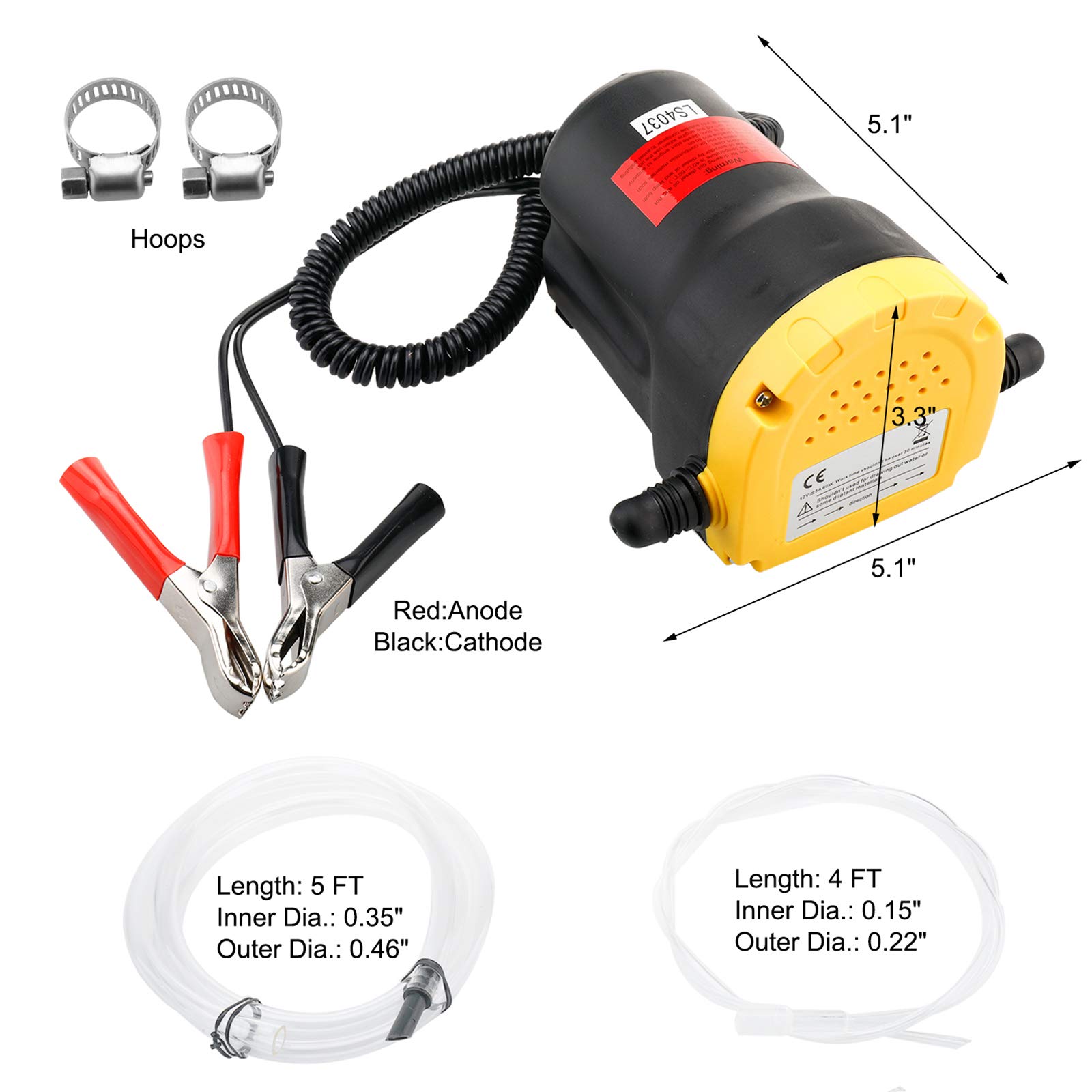 NovelBee 12V 60W Diesel Oil Extractor Pump - Heavy Duty Scavenge Suction Transfer Pump with Hose & Clamps for Engine Oil Change, Marine, RV & Automotive Maintenance