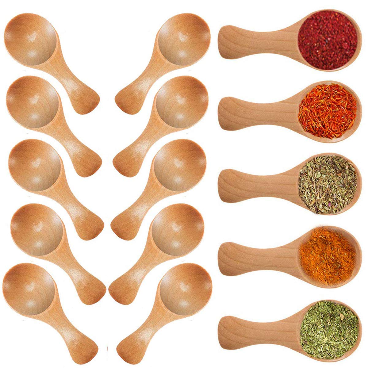 20 Pack Small Wooden Salt Spoons - Mini Wooden Spoons with Short Handle for Jam, Spices, Condiments, Sugar, Honey, Coffee, Tea | Perfect for Kitchen, Baking, Coffee Shops & DIY Crafts