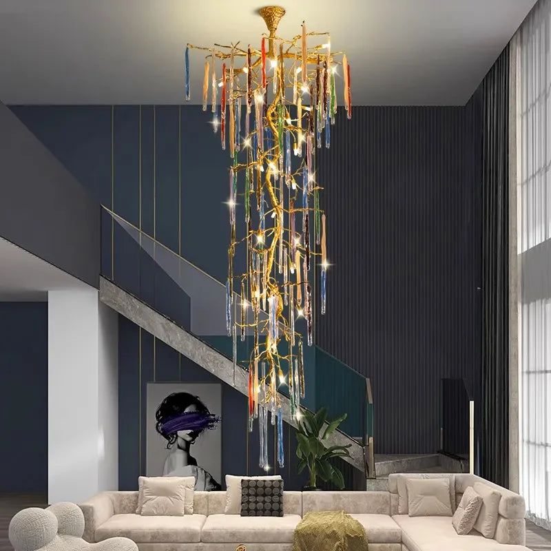 Winter Tree Colorful Crystal Tunes Chandelier Lighting - Elegant Holiday Decor for Christmas, Home, Party & Wedding