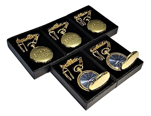 5 Custom Engraved Vintage Pocket Watches with Stainless Steel Chains - Gold Polished Wedding Gifts for Groomsmen & Best Man (Includes Gift Box & Free Engraving) - Perfect for Weddings, Anniversaries & Special Occasions