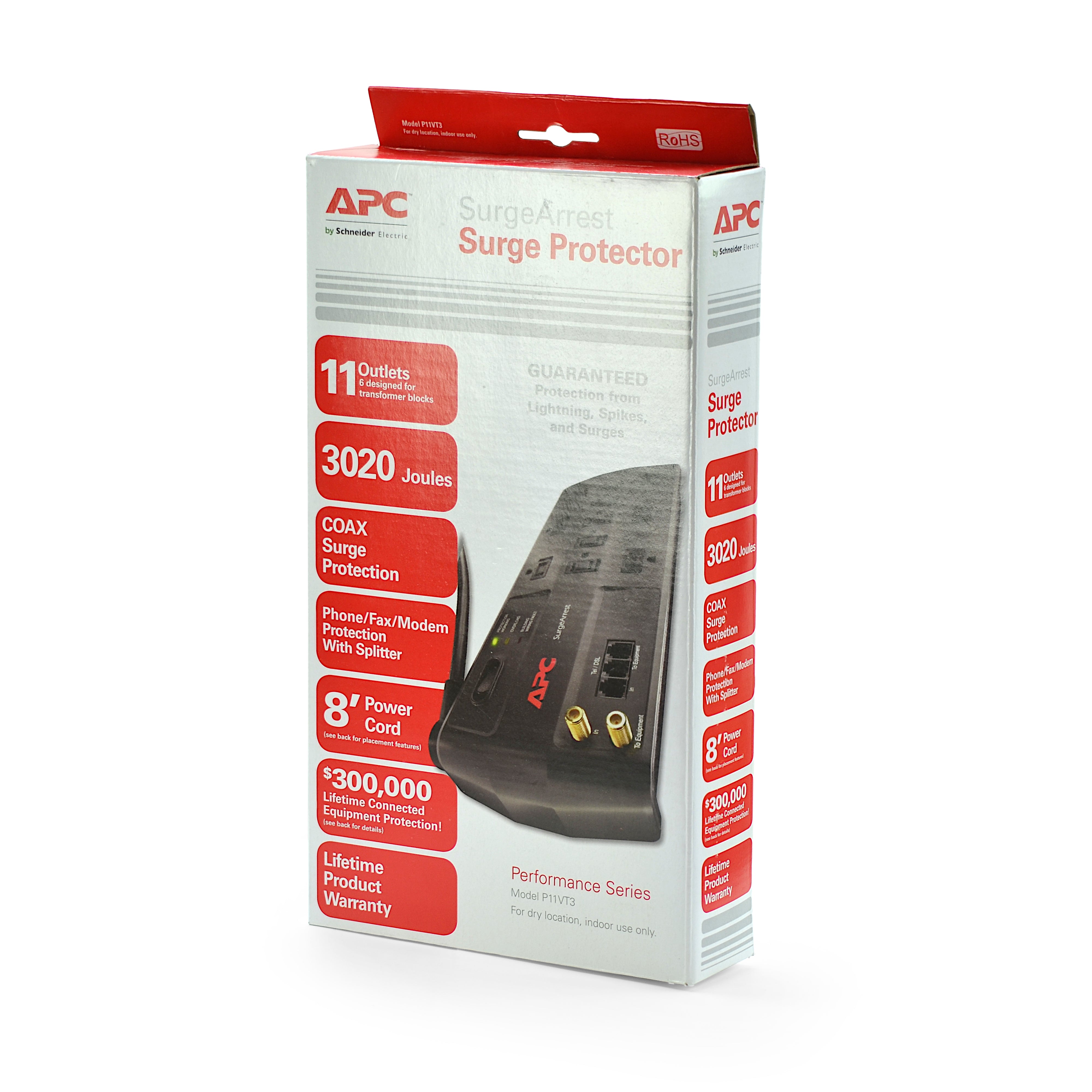 APC P11VT3 Surge Protector - 11 Outlets, 3020 Joules, with Telephone/DSL/Coaxial Protection - Ideal for Home Office, Entertainment Centers & Electronics Safety