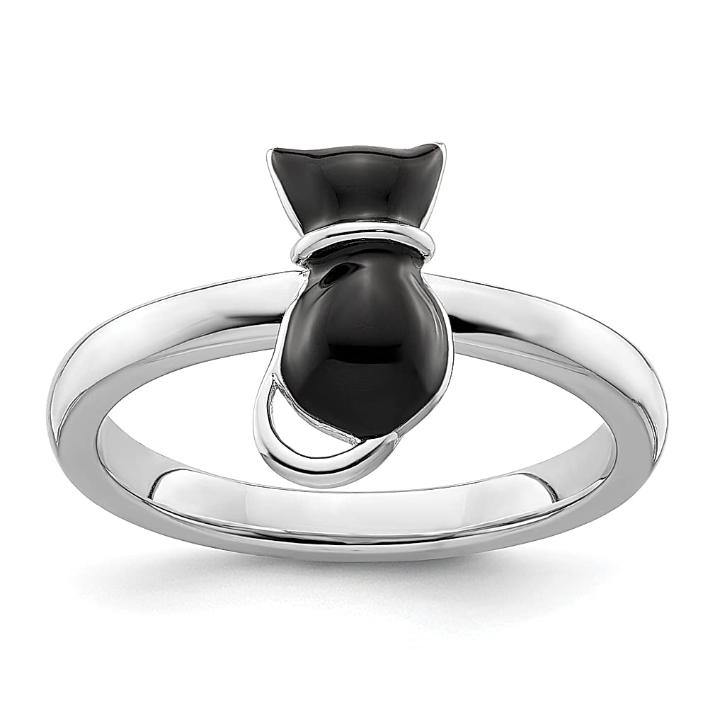 925 Sterling Silver Black Cat Stackable Ring for Women - Dainty Animal Jewelry Gift for Her - Perfect for Halloween, Birthday & Everyday Wear
