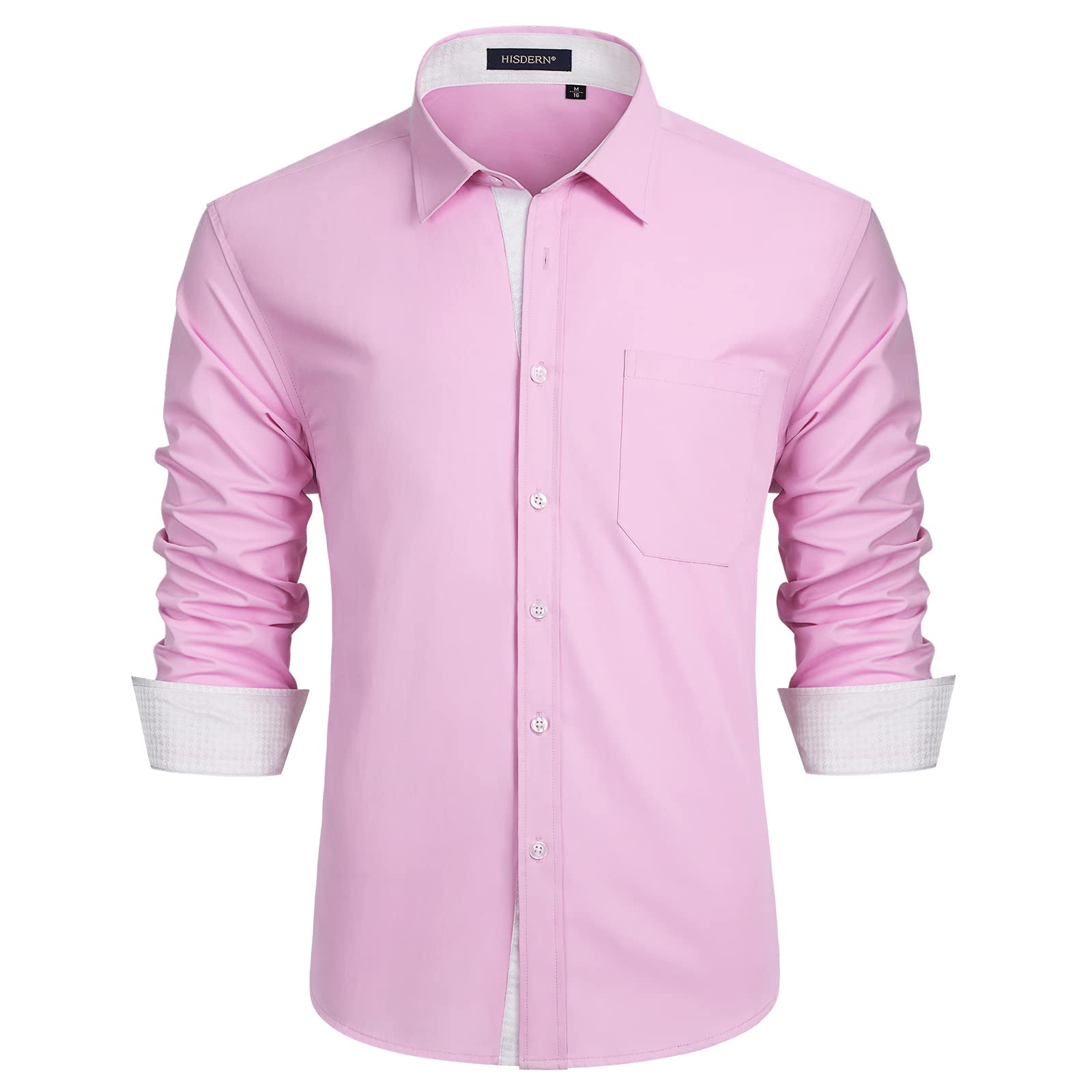 Premium HISDERN Men's Dress Shirts - Slim Fit Long Sleeve Button Down Shirt for Business, Wedding & Formal Occasions | Contrast Inner Collar Design | Office, Interview & Special Event Wear