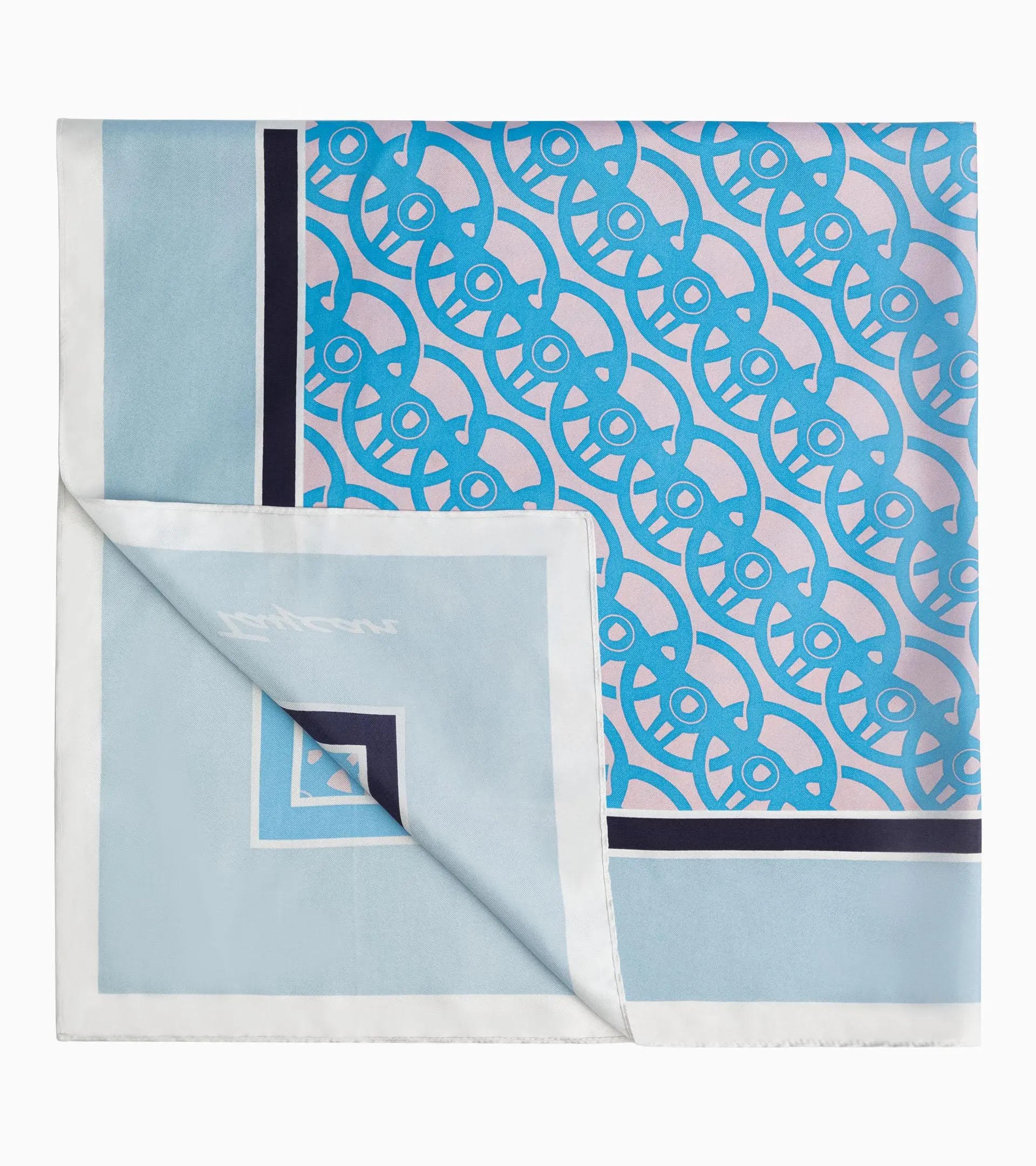 Luxury Porsche Taycan Blue Silk Scarf - 100% Natural Silk for Men & Women - Elegant Fashion Accessory for Driving, Gifting & Special Occasions