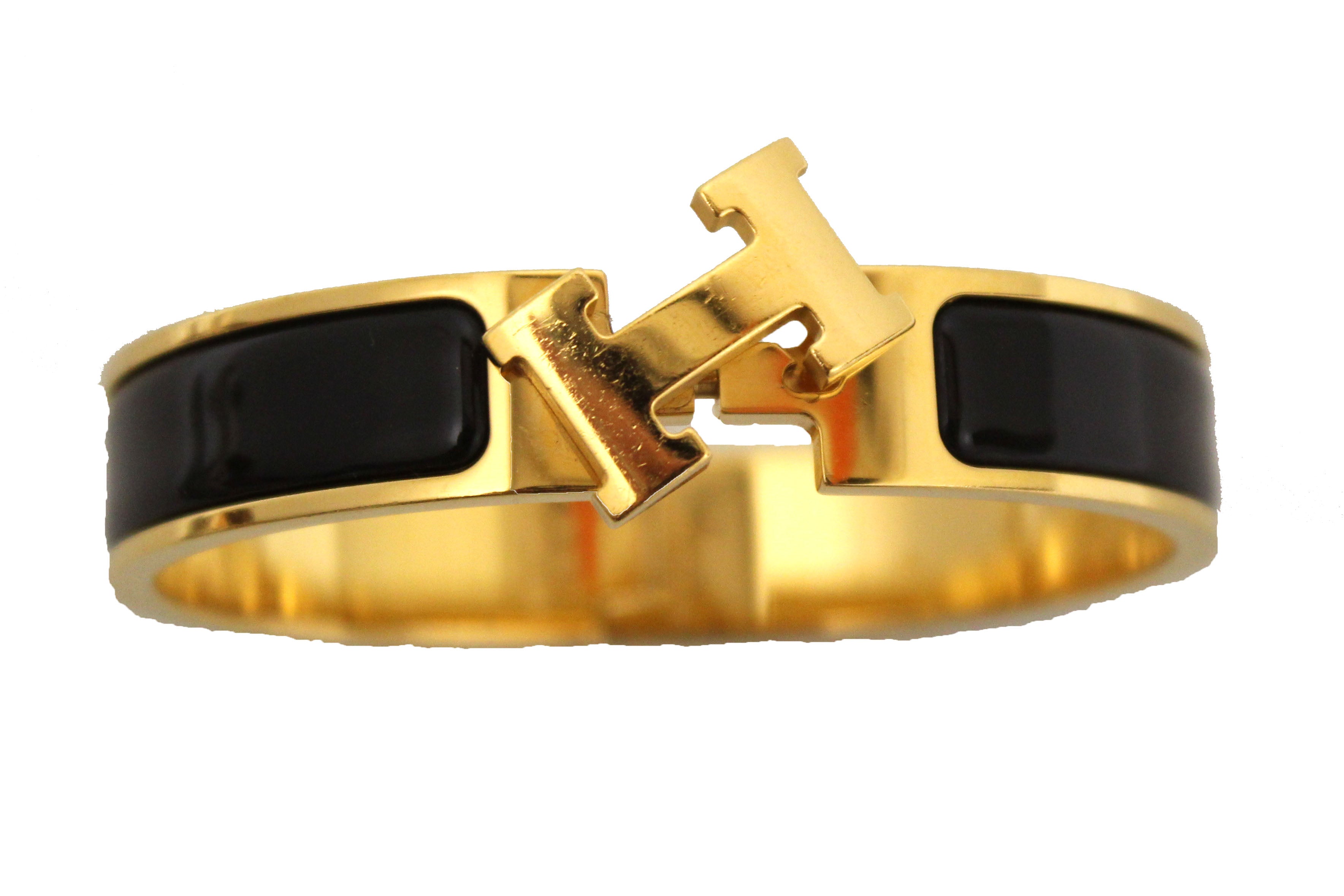 Authentic Hermes Black Enamel Gold Plated Clic Clac H PM Bangle Bracelet - Luxury Fashion Jewelry for Women, Perfect Gift for Birthday & Anniversary