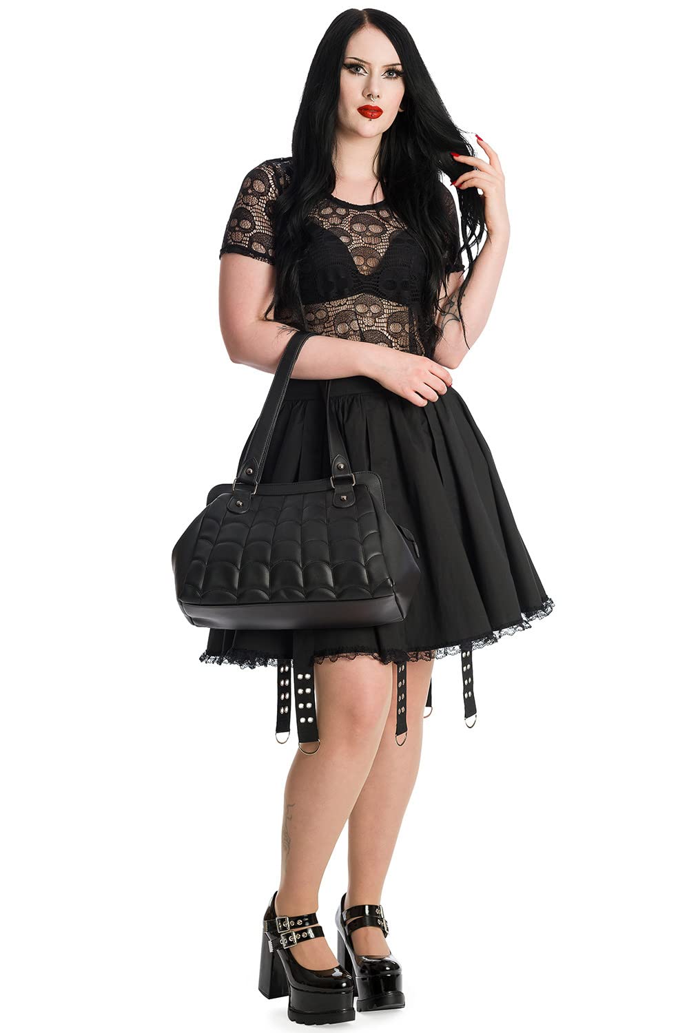 Lost Queen Women's Spider Bite Web Handbag Gothic Webbed Purse - Unique Gothic Clutch for Halloween, Cosplay & Alternative Fashion