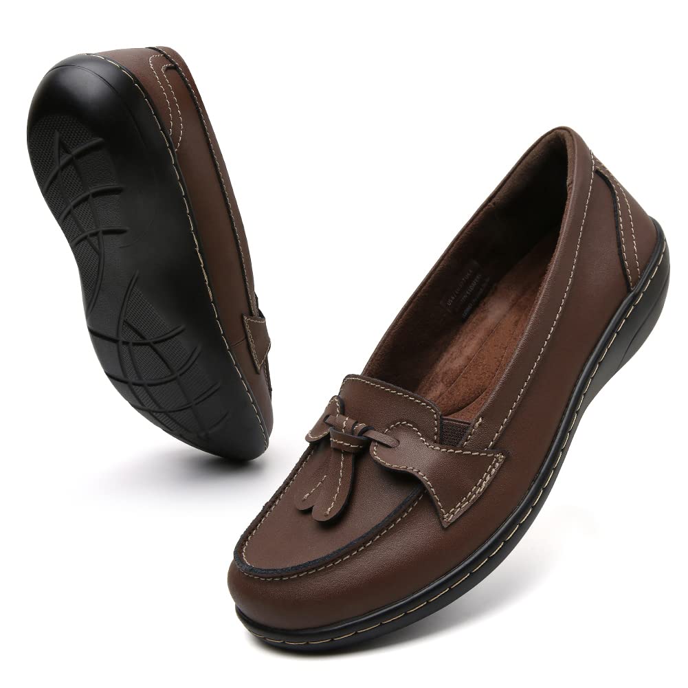 Women's Maichal Slip-On Loafers - Comfortable Leather Tassel Dress Shoes for Work, Office & Casual Wear