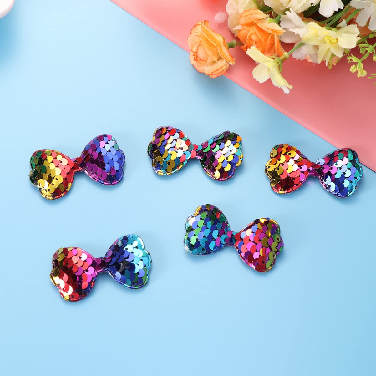 5pcs DIY Bowknot Hair Accessories with Sequin Mermaid Scale Patches - Perfect for Crafting, Party Decorations, and Kids' Costume Design