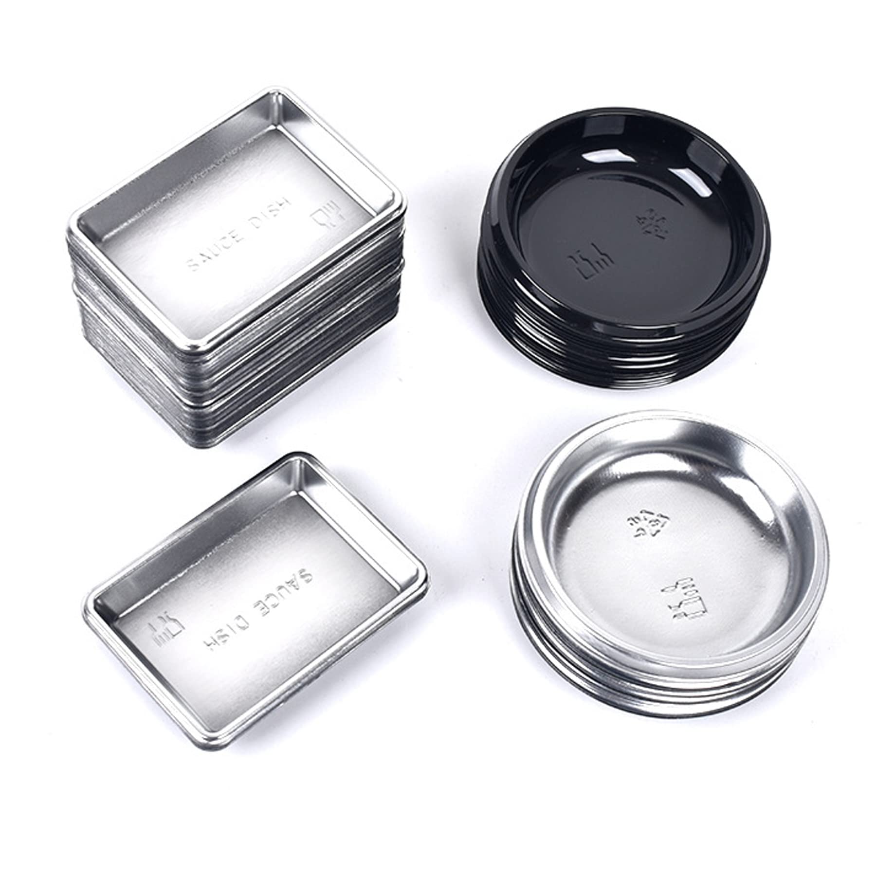 QJFCare 100Pcs Round Disposable Sauce Dishes - Mini Dipping Dessert Plates, Soy Sauce Bowls, Seasoning Dishes for Home, Restaurant & Party Use - Silver (Ideal for Sushi, Appetizers, Condiments & Small Snacks)