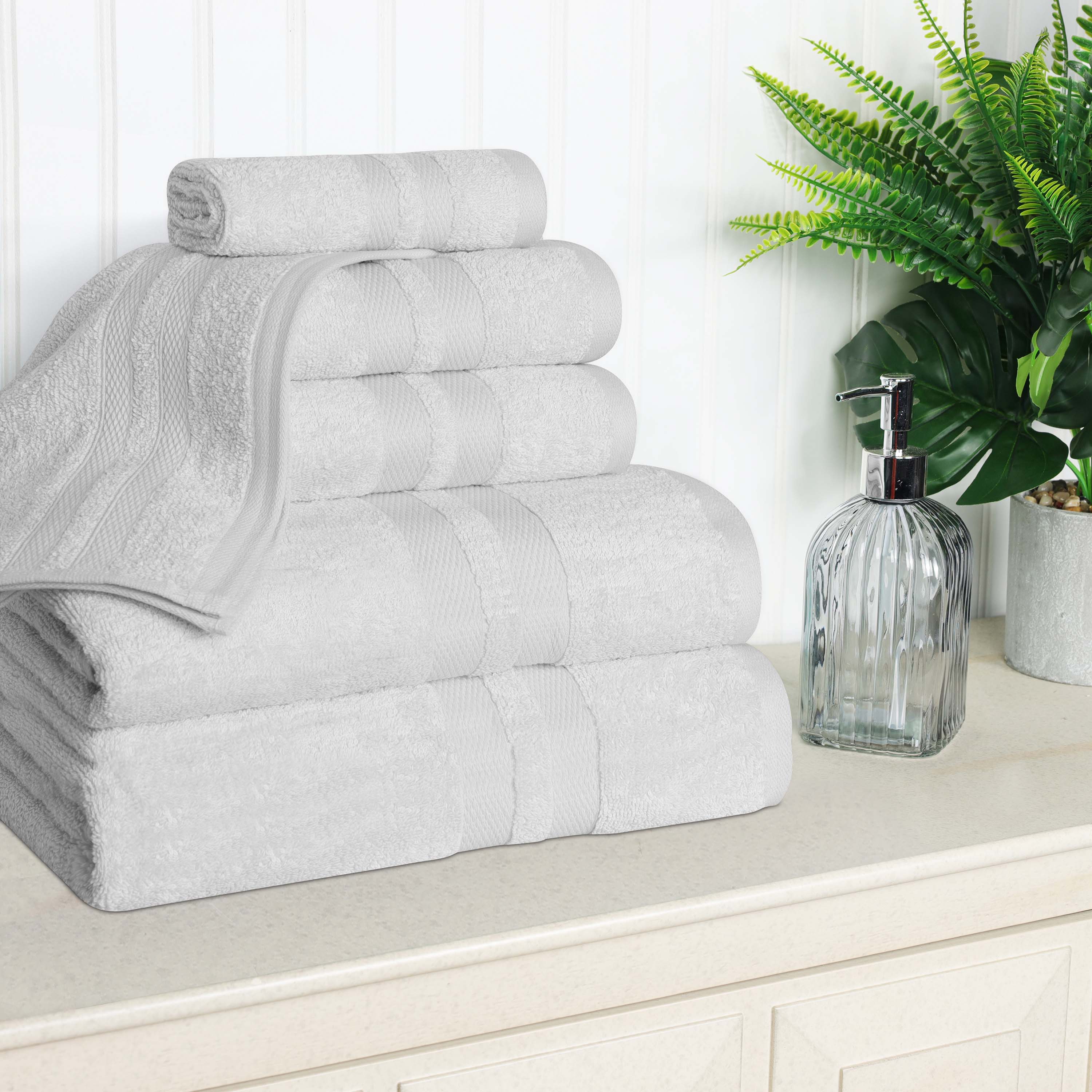 Ultra Soft Cotton Absorbent Bath Towel Set - 6 Piece Solid Color Collection for Spa, Gym & Luxury Home Use