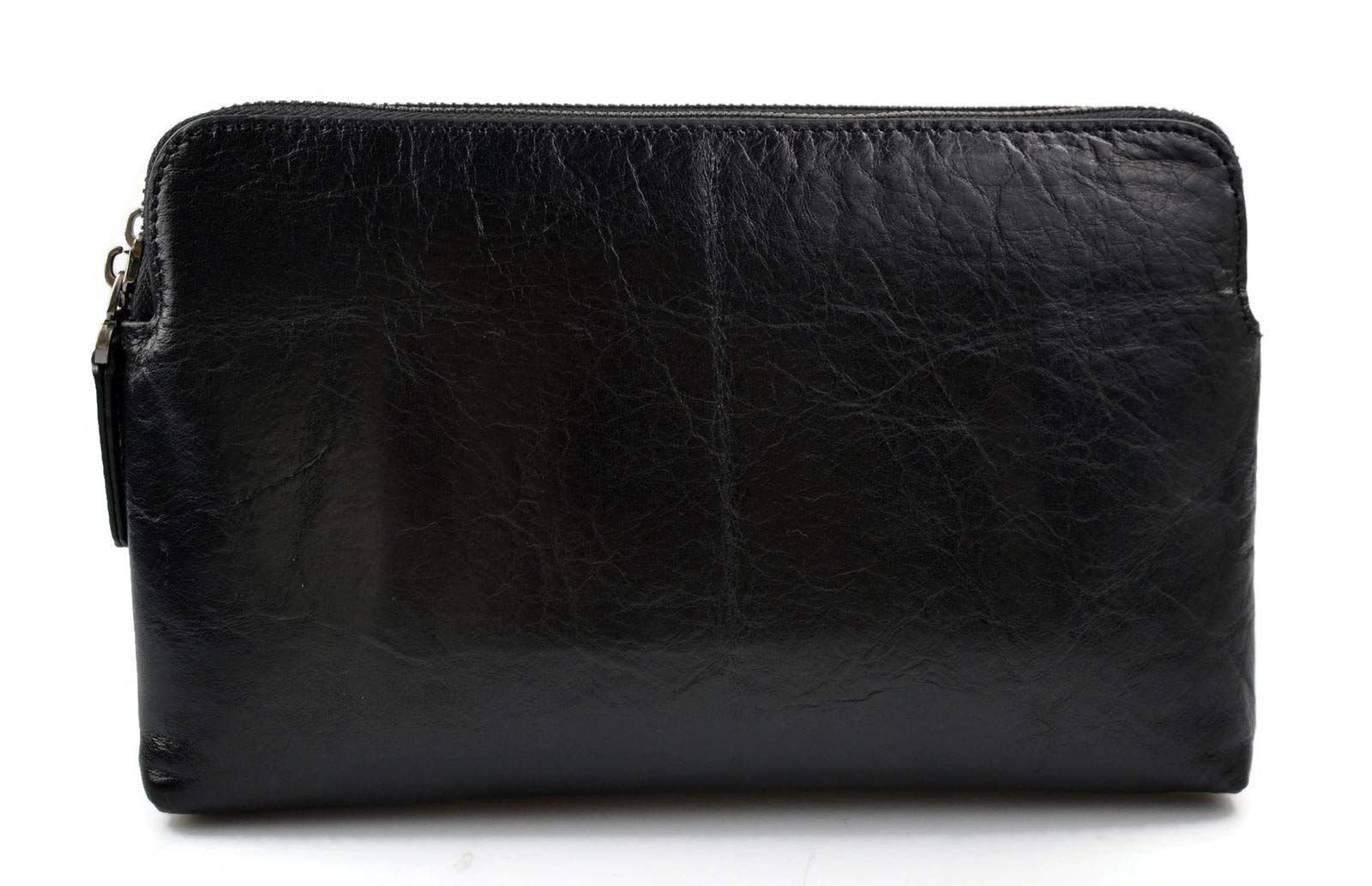 Stylish Black Leather Clutch Bag with Zipper - Premium Leather Zippered Pouch for Women - Perfect for Evening Parties, Weddings & Date Nights