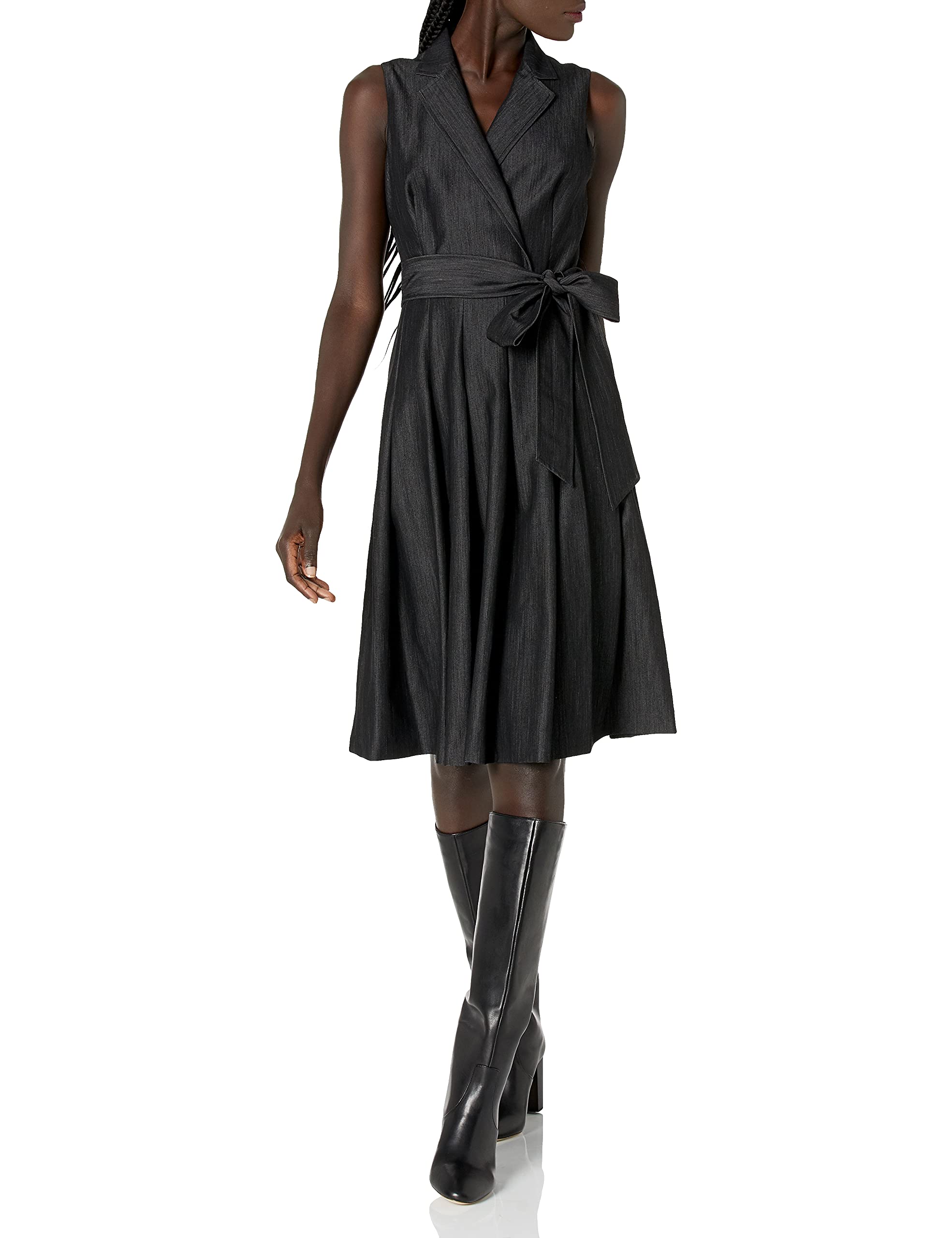 Anne Klein Women's Soft Denim Wrap Dress with Notch Collar - Casual Chic Style for Office, Date Night & Summer Outings