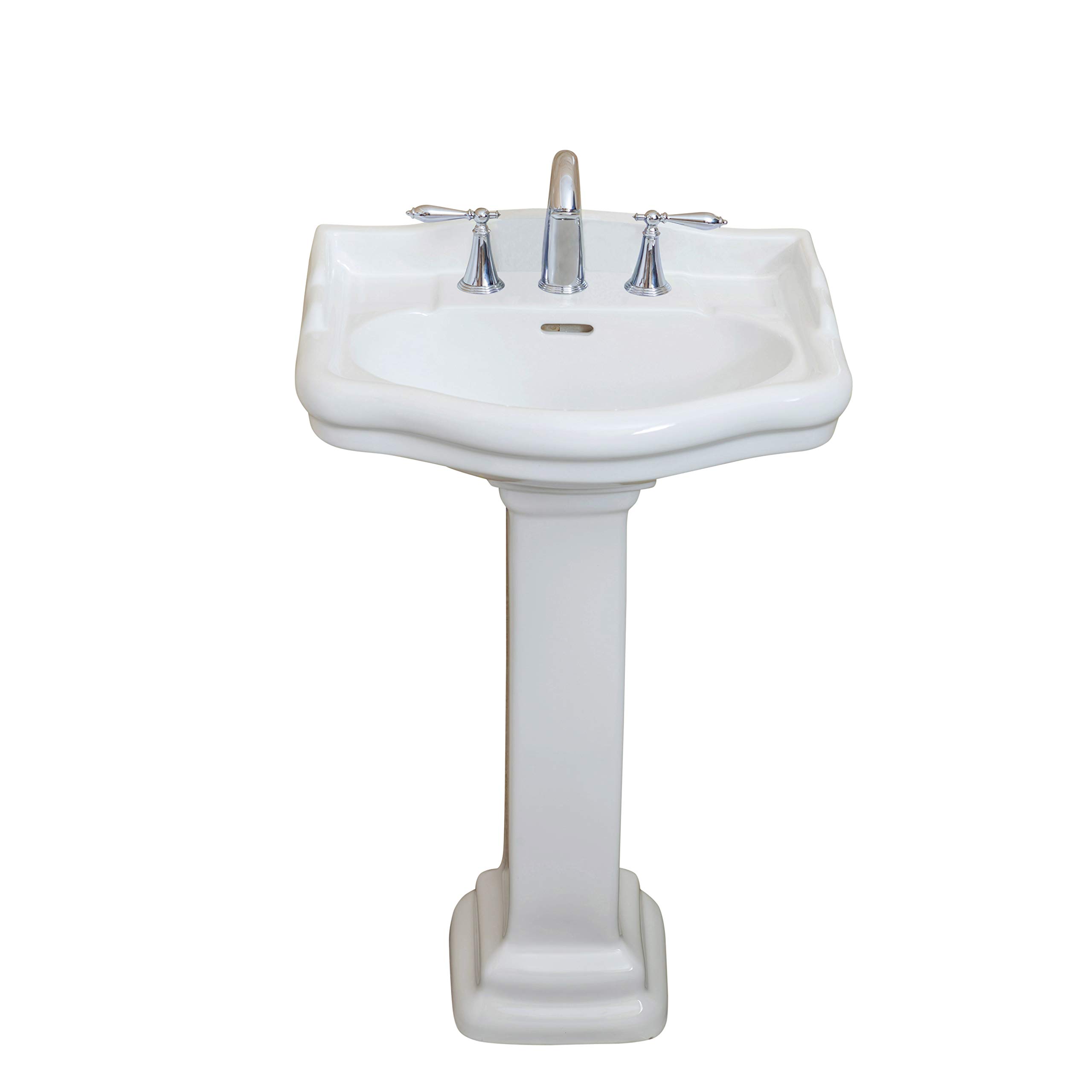 Fine Fixtures Roosevelt 22-Inch Pedestal Bathroom Sink - Durable Vitreous China Ceramic with 8-Inch 3-Hole Faucet - Modern Vanity Sink for Small Bathrooms, Powder Rooms & Guest Baths