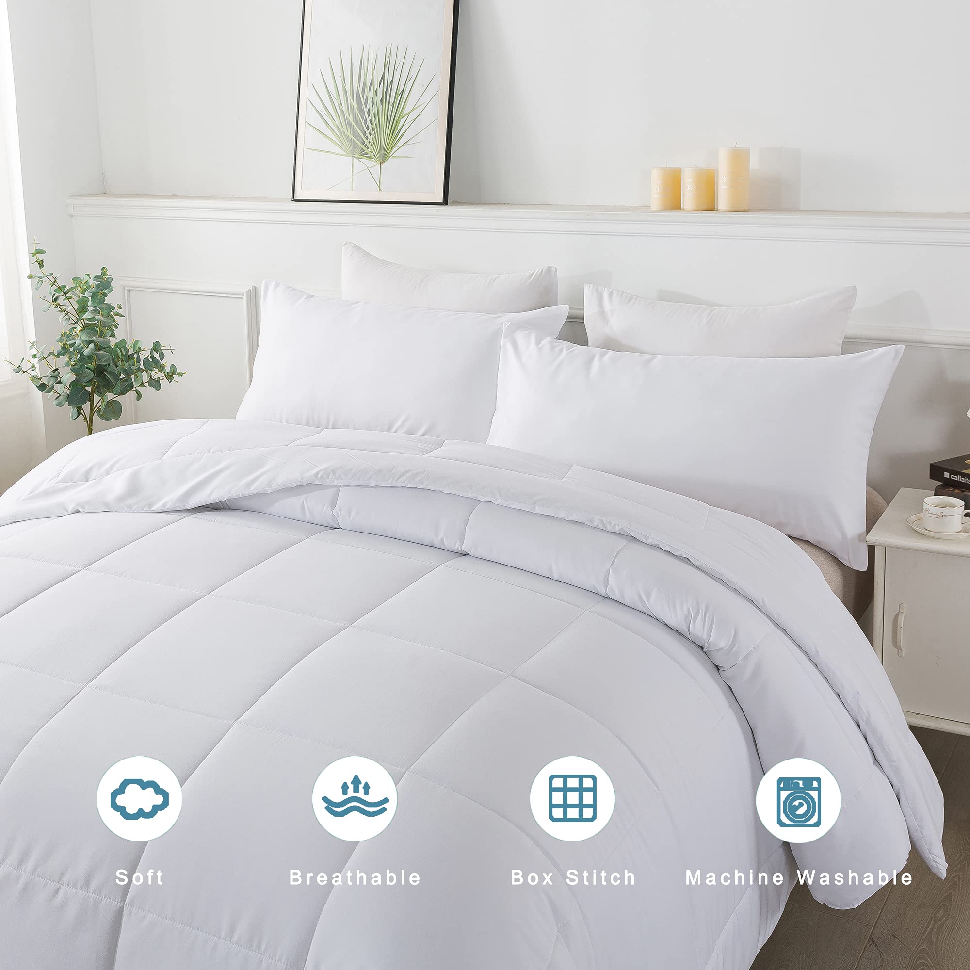 DOWNCOOL King Size Comforter Set - 3 Piece All Season Bedding with Pillow Cases for Cozy Sleep