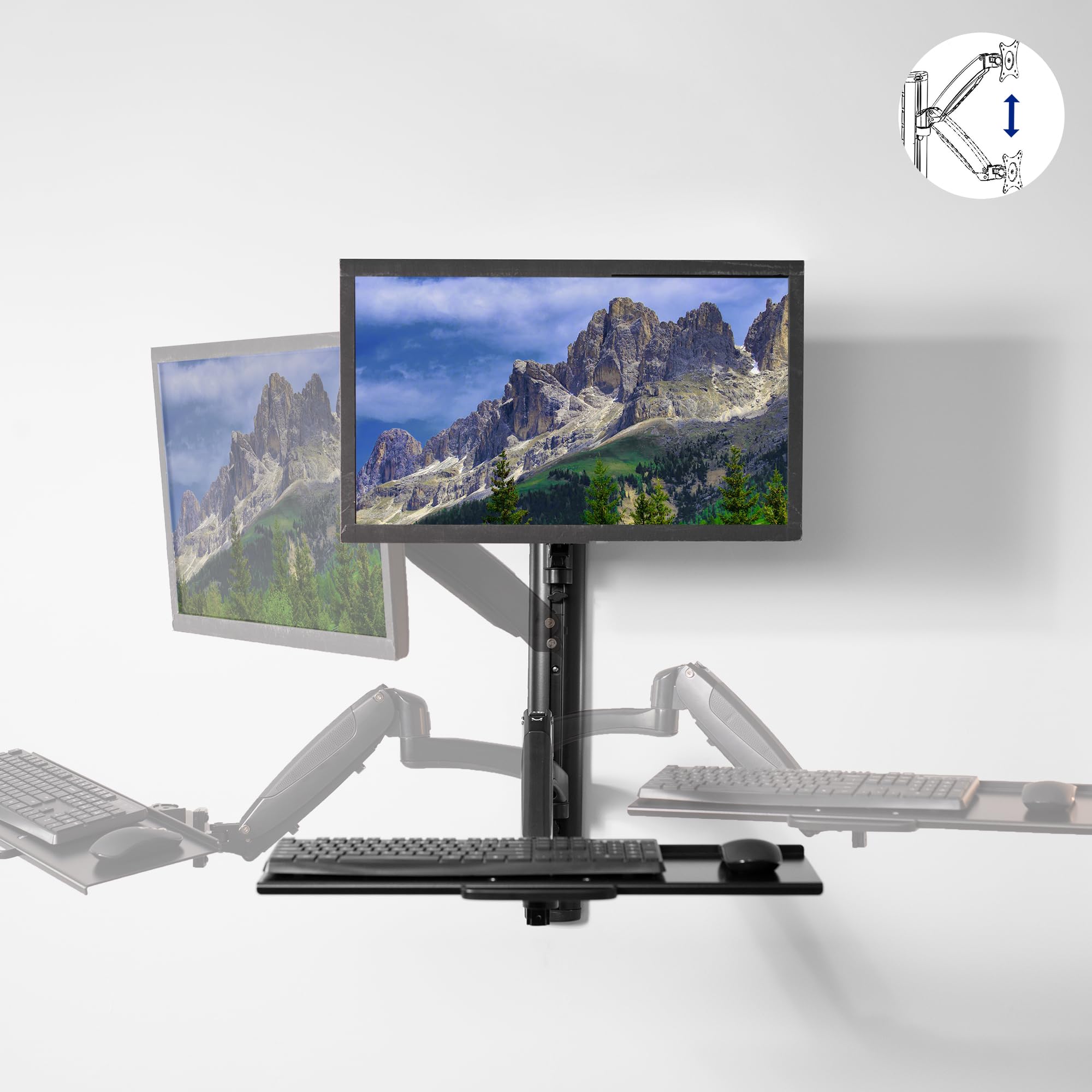 VIVO Black Sit-Stand Wall Mount Adjustable Monitor and Keyboard Workstation for 13-27 inch Screens | Ergonomic Home Office Desk Solution for Standing & Sitting Work | Perfect for Small Spaces & Dual Monitor Setups