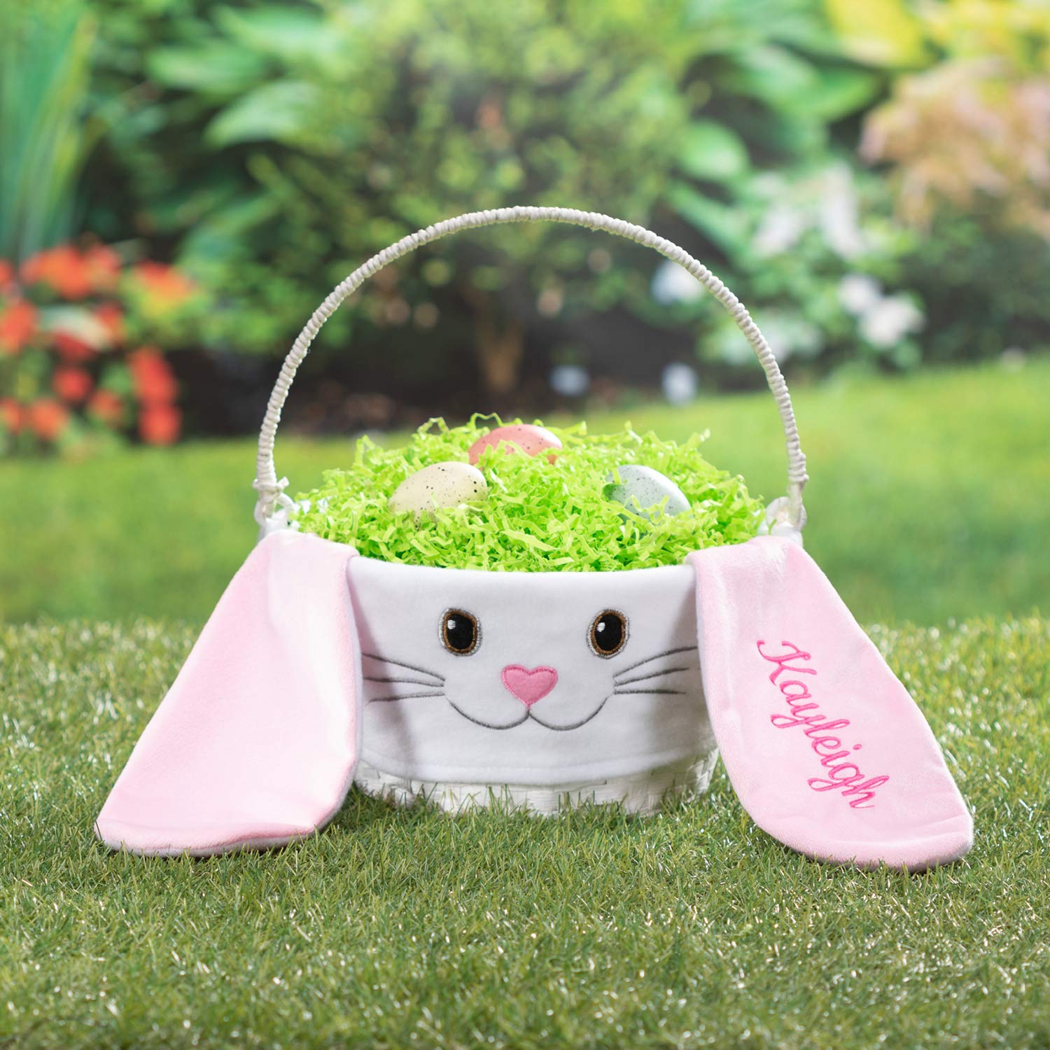Personalized Floppy Ear Easter Basket with Handle & Custom Name - White Woven Bunny Easter Basket for Kids | Easter Gift for Girls, Boys | Perfect for Easter Egg Hunts, Party Favors & Spring Decor