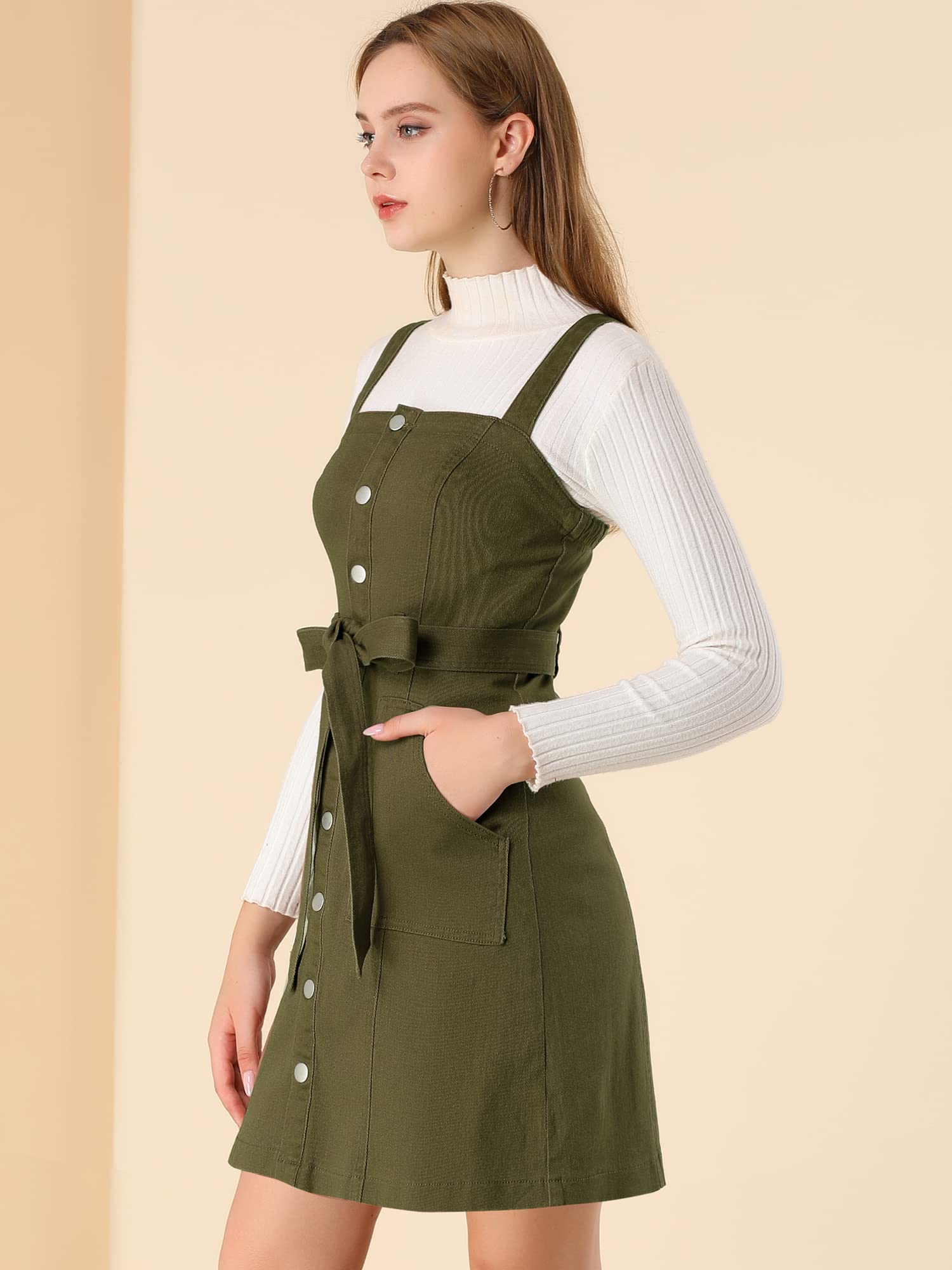 Allegra K Women's Classic Denim Pinafore Dress with Adjustable Straps - Vintage Overalls Style for Casual Outings & Spring Fashion
