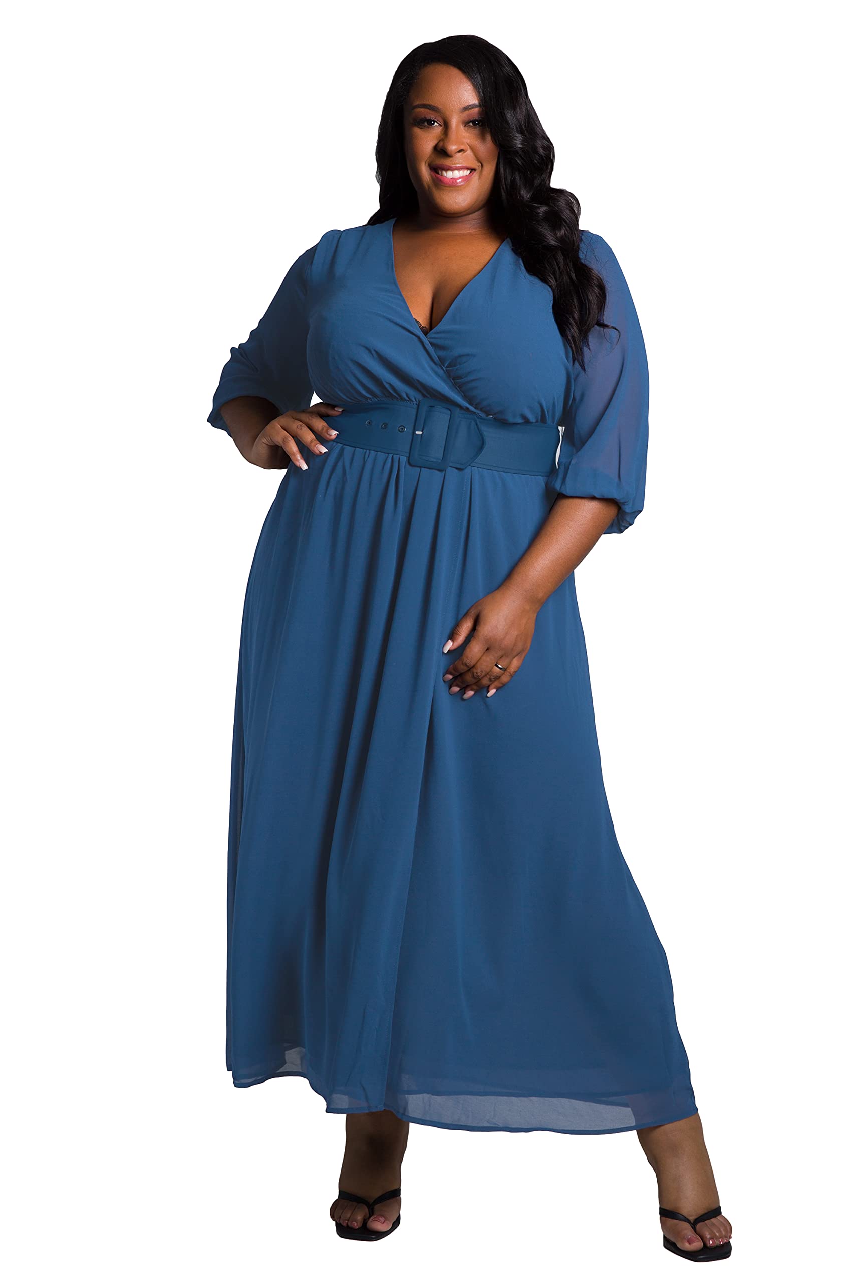 Poetic Justice Women's Plus Size Belted Surplice Maxi Dress - Flowy Long Dress for Casual Wear, Beach Vacation & Summer Outfits