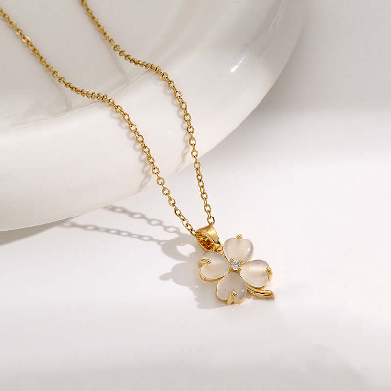 Lucky Titanium Four Leaf Clover Pendant Necklace for Women | HN2130 | Elegant Jewelry Gift for Birthday, Anniversary & St. Patrick's Day