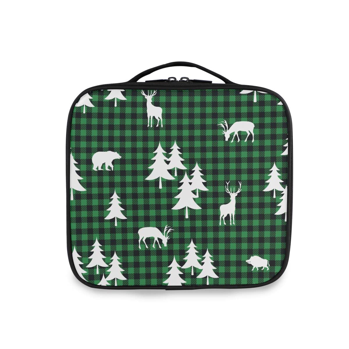 GAIREG Checkered Travel Makeup Bag with Butterfly Design - Portable Cosmetic Train Case Organizer for Women, Forest Plaid Pattern - Perfect for Travel, Gym, and Daily Makeup Storage